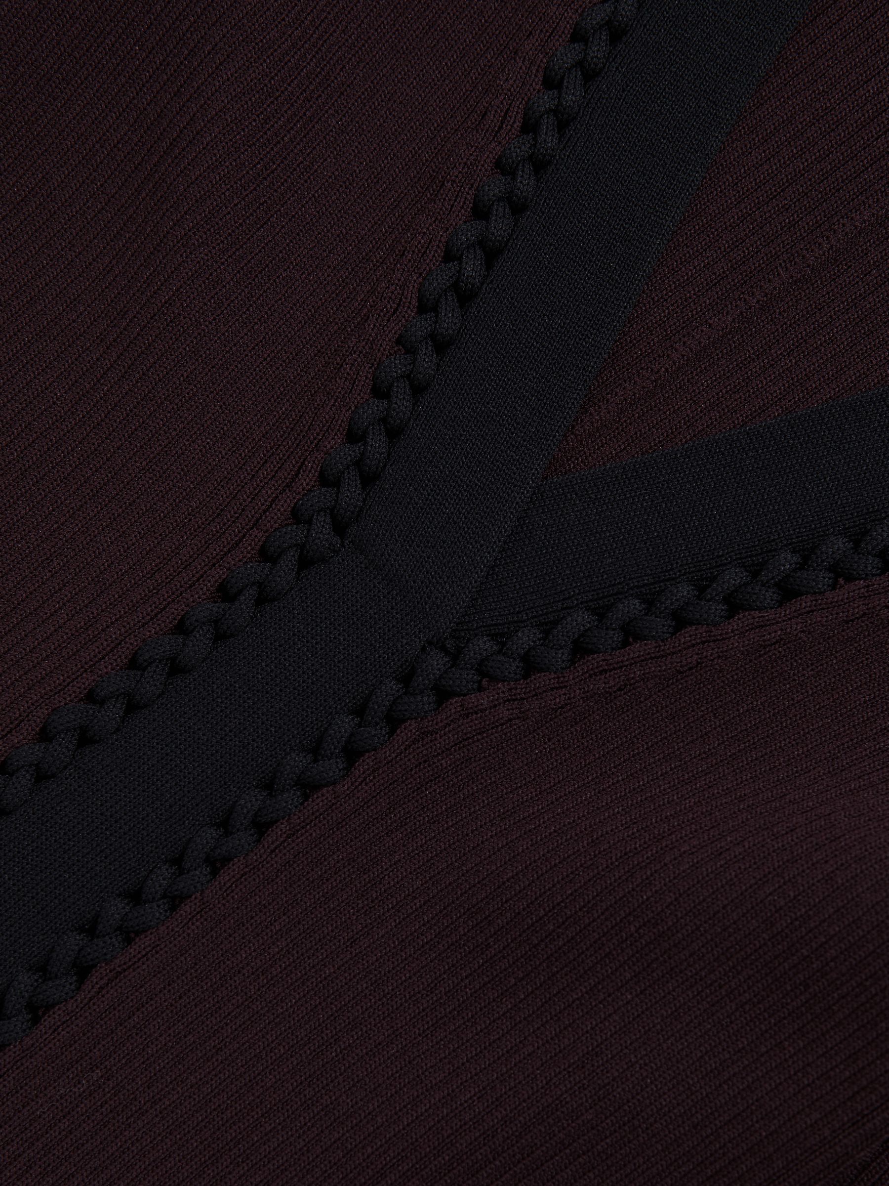 Craft-Stitch Rib-Knit Mini Dress in Burgundy/Black - Image 6 of 6