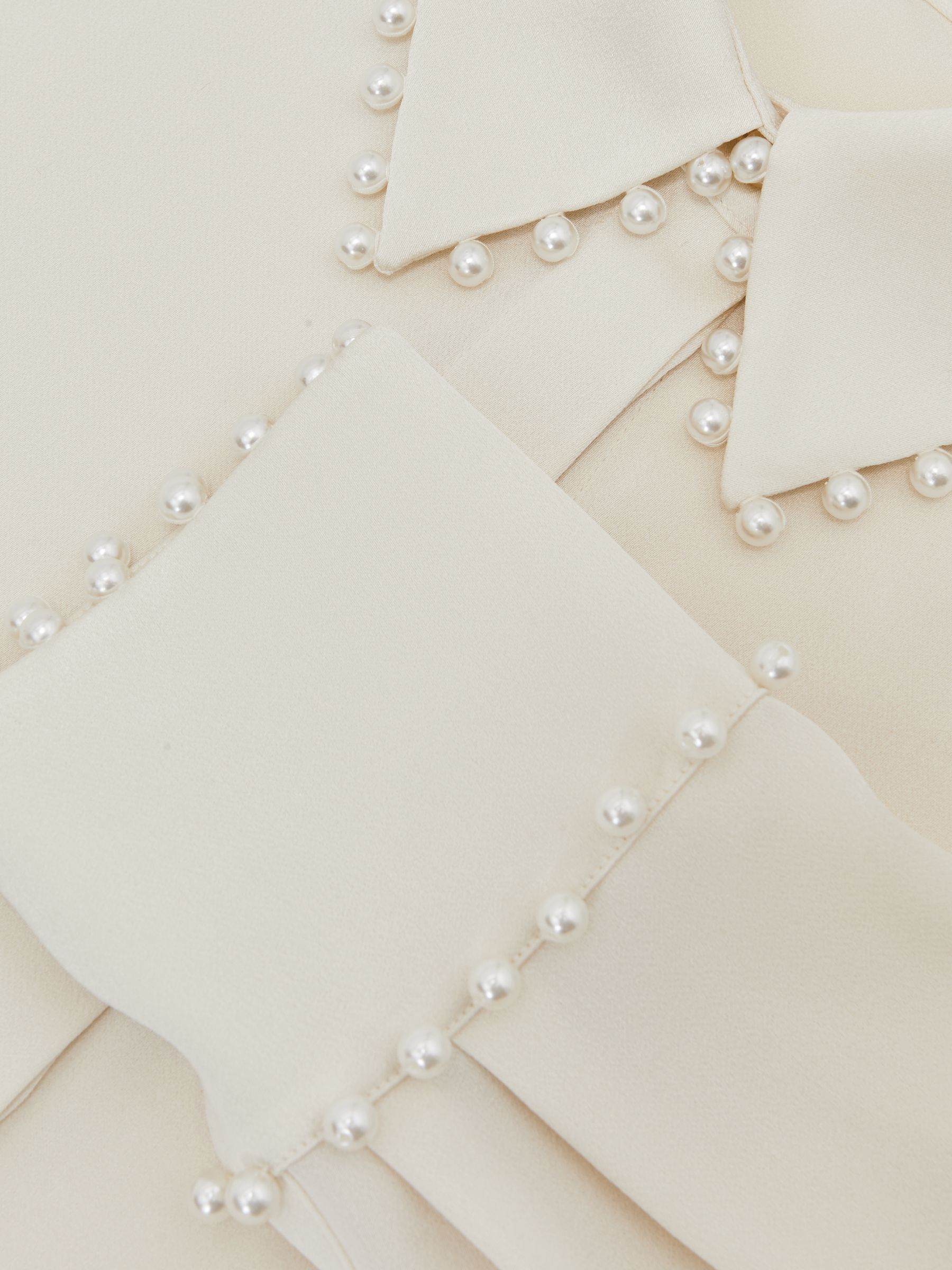 Satin Faux-Pearl Trim Shirt in Ivory - Image 6 of 6