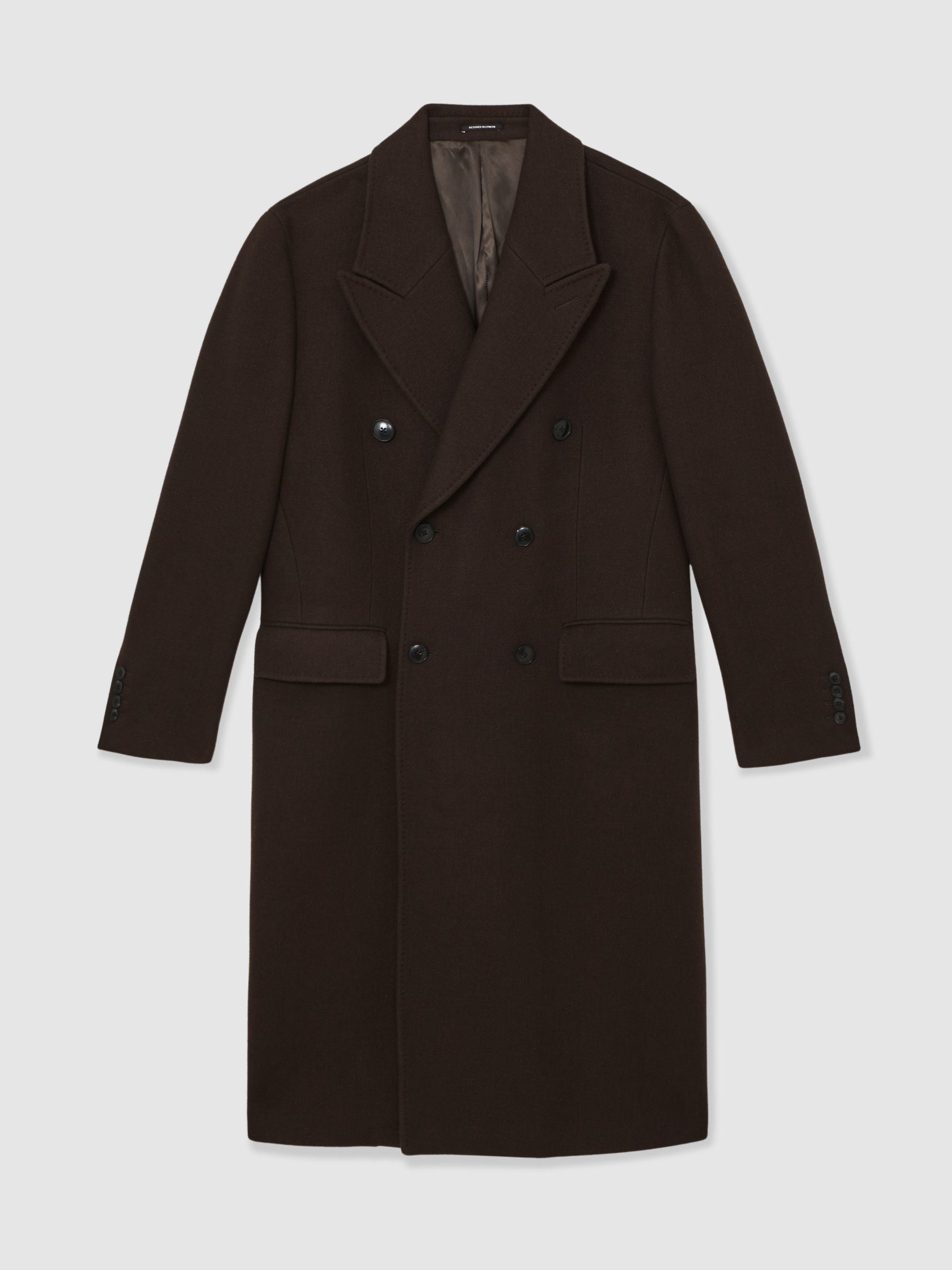 Wool-Blend Double-Breasted Overcoat in Chocolate Brown - image 1