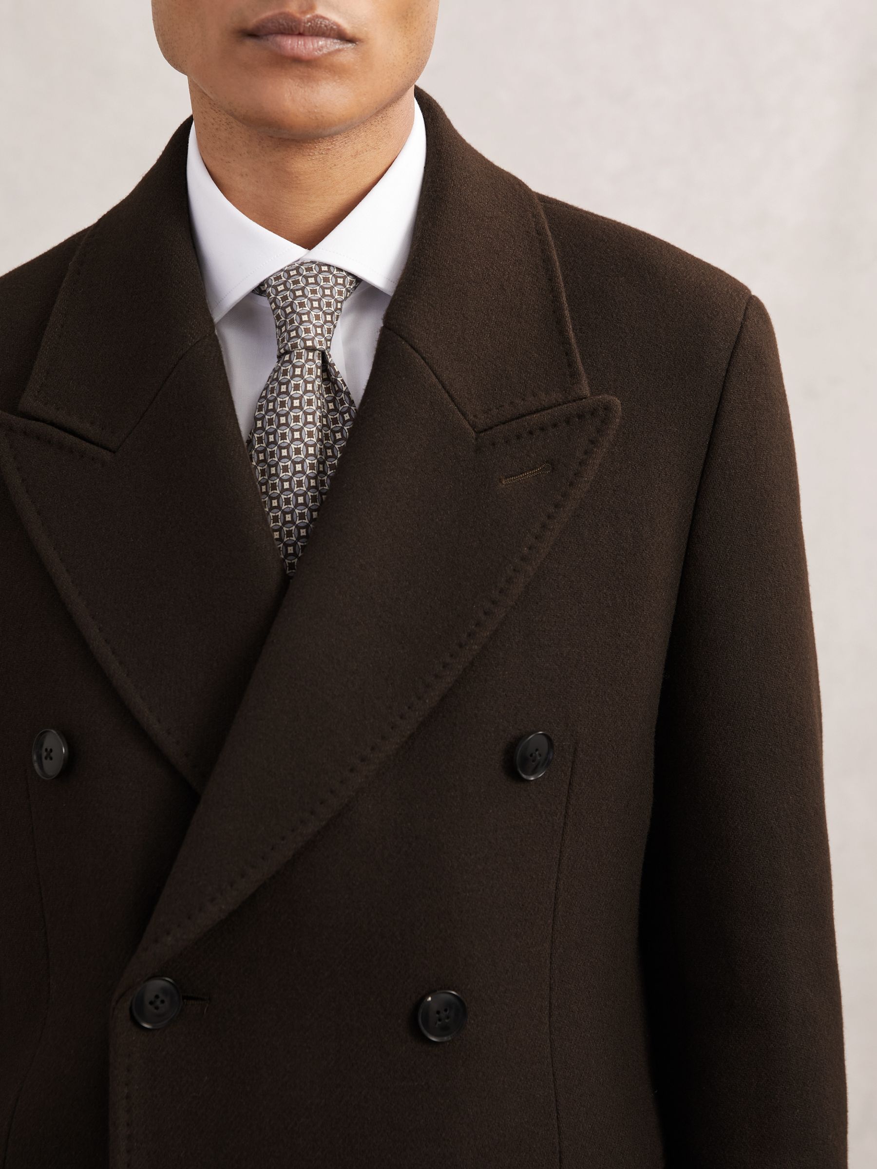 Wool-Blend Double-Breasted Overcoat in Chocolate Brown - Image 4 of 7