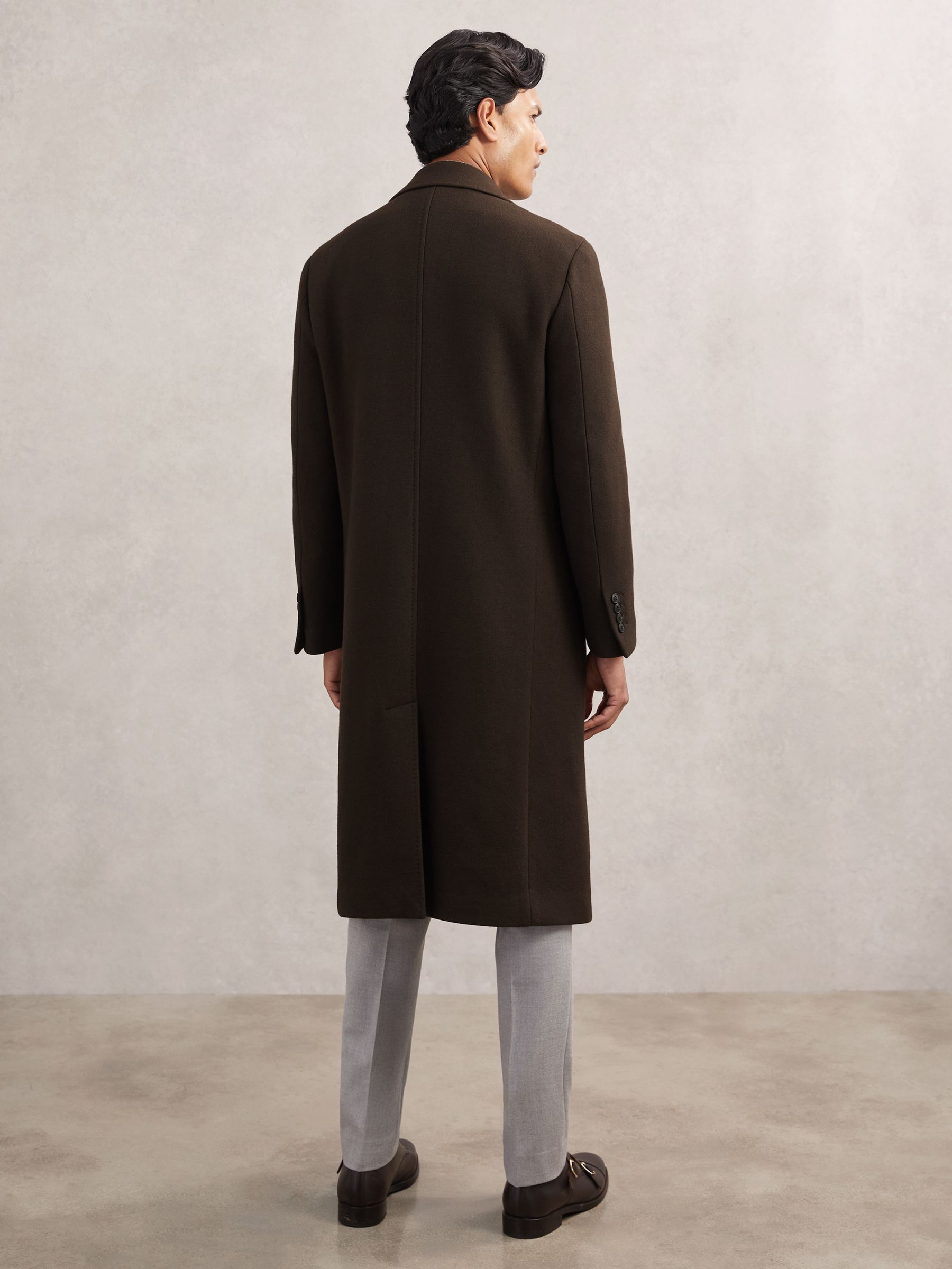 Wool-Blend Double-Breasted Overcoat in Chocolate Brown - image 5