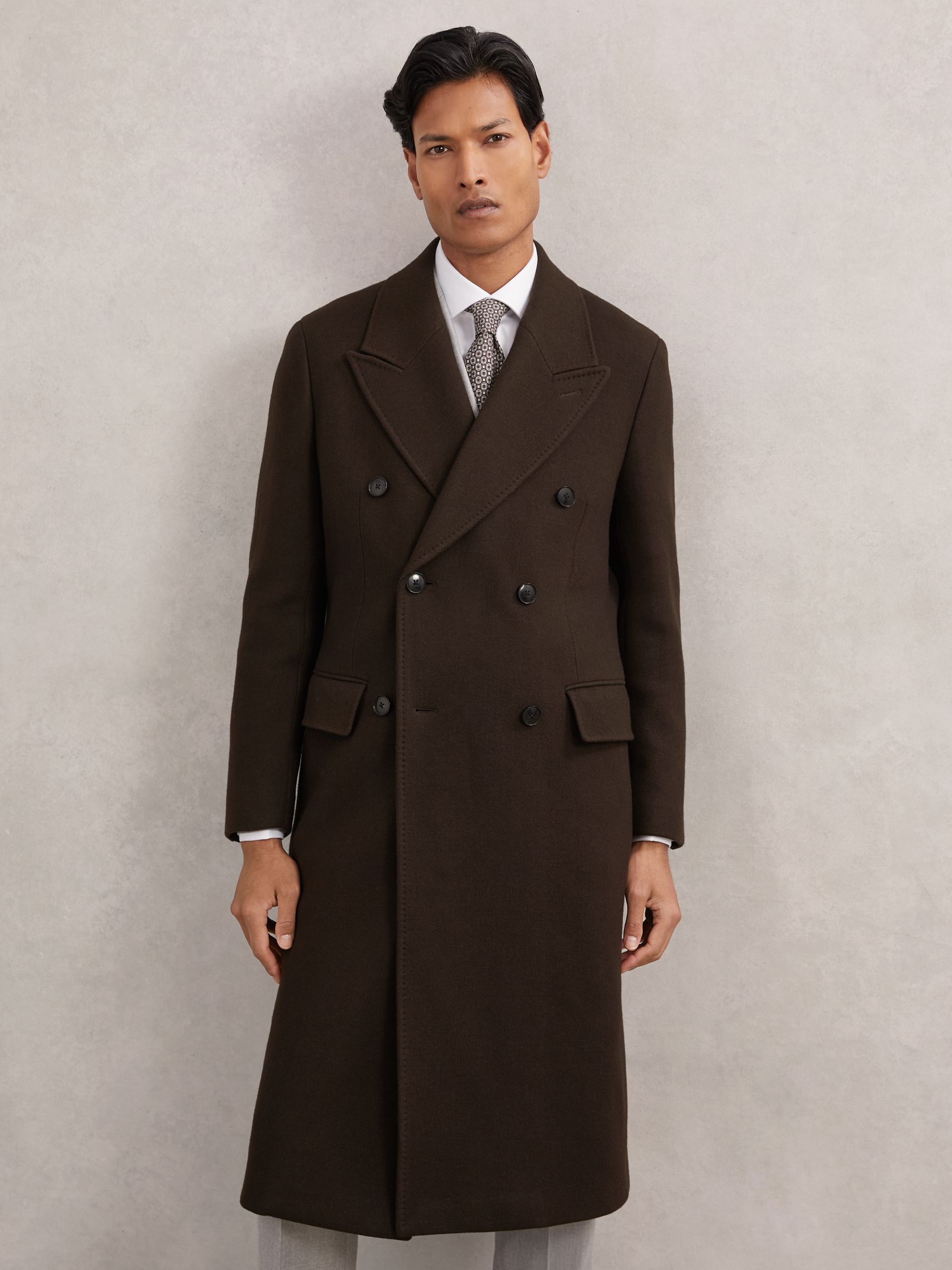 Wool-Blend Double-Breasted Overcoat in Chocolate Brown - Image 6 of 7