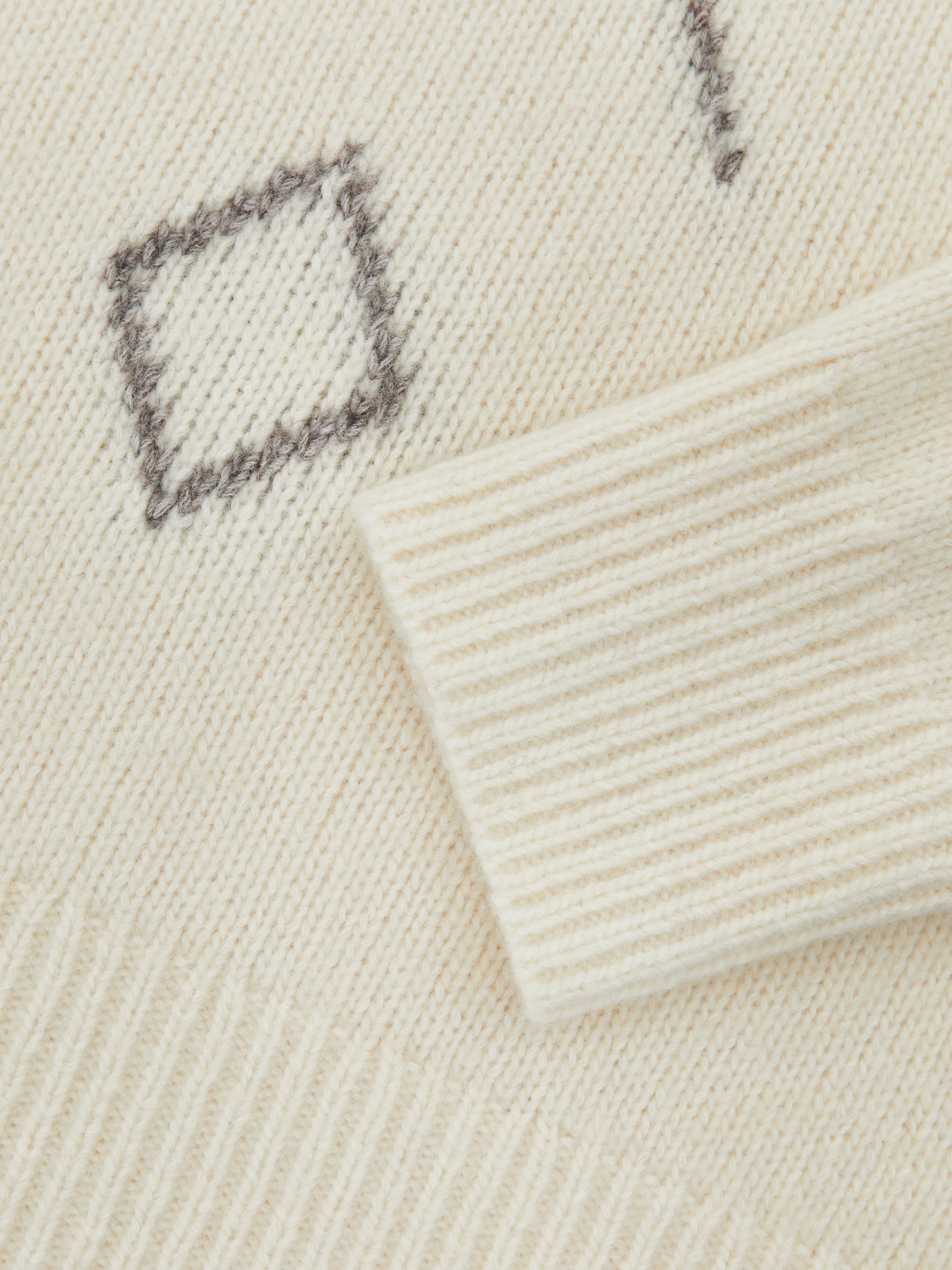 Wool-Blend Roll-Neck Argyle Jumper in Cream/Taupe Brown - image 4