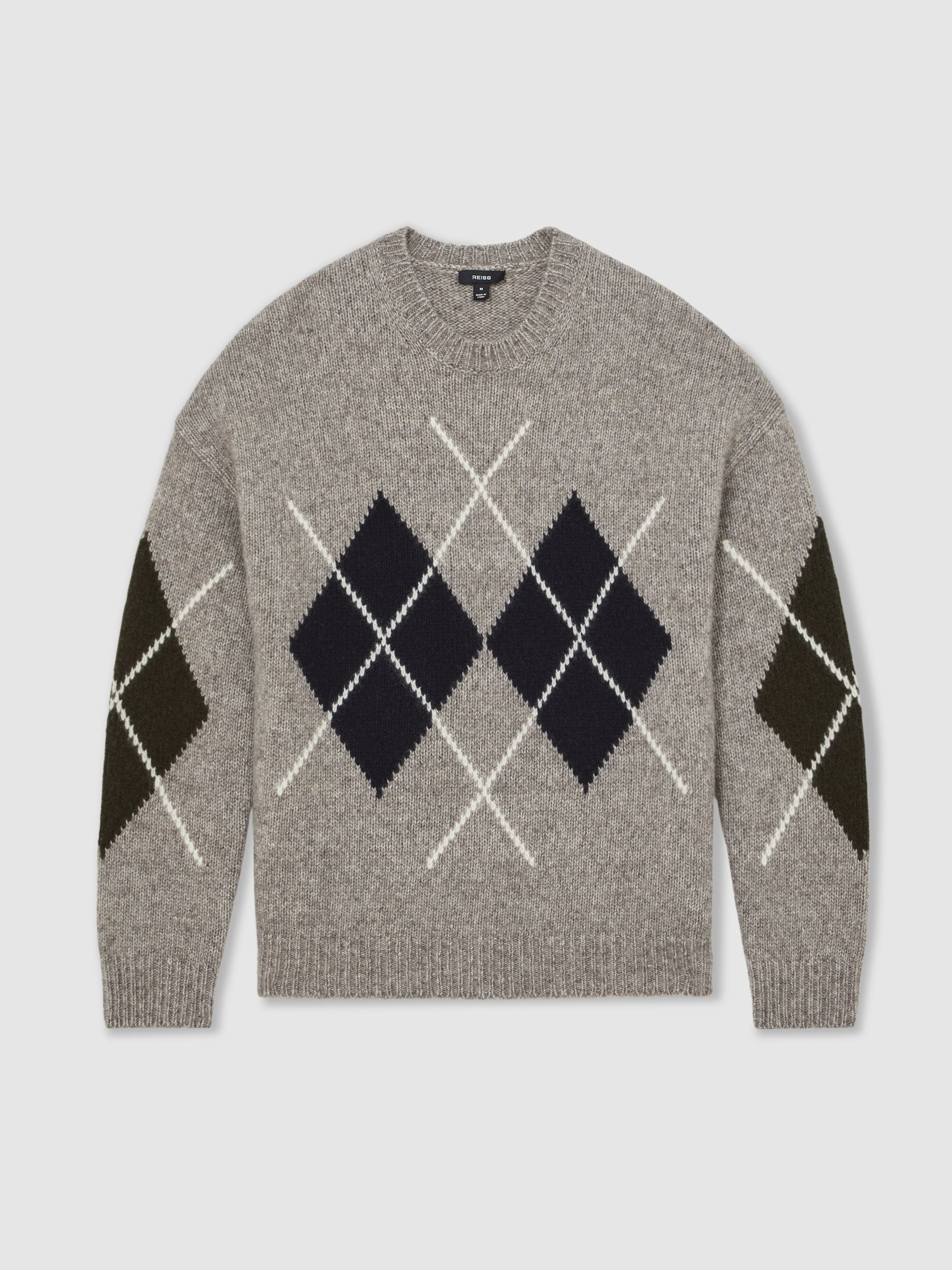 Wool-Blend Crew-Neck Argyle Jumper in Oatmeal - Image 2 of 7