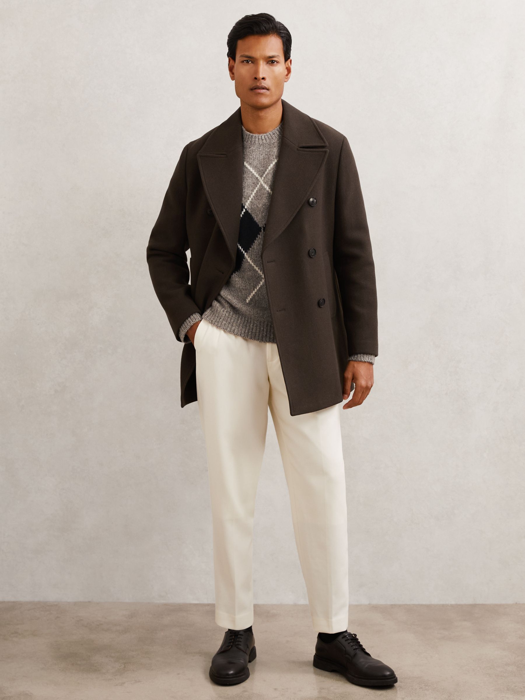 Wool-Blend Crew-Neck Argyle Jumper in Oatmeal - Image 3 of 7