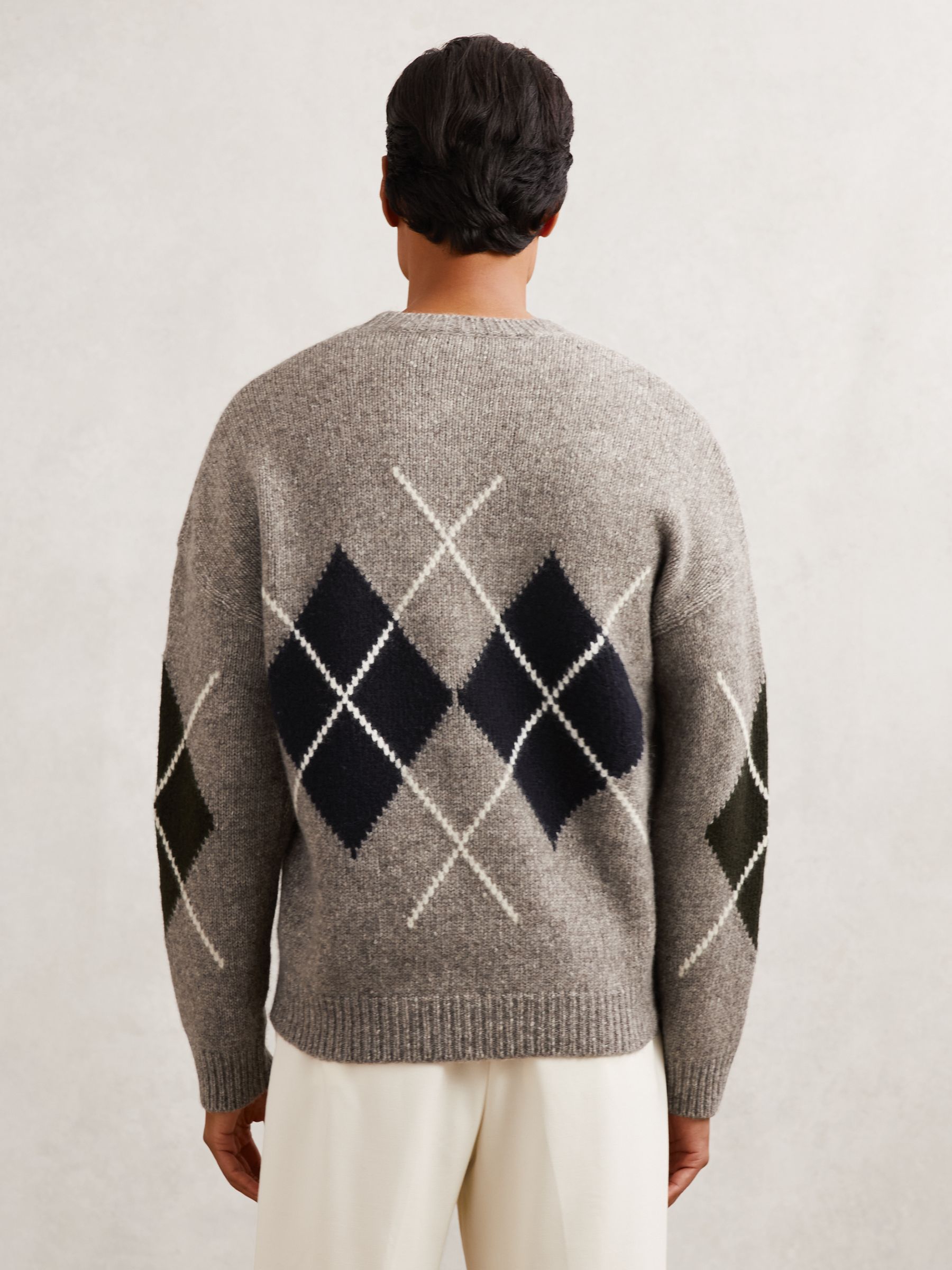 Wool-Blend Crew-Neck Argyle Jumper in Oatmeal - Image 6 of 7