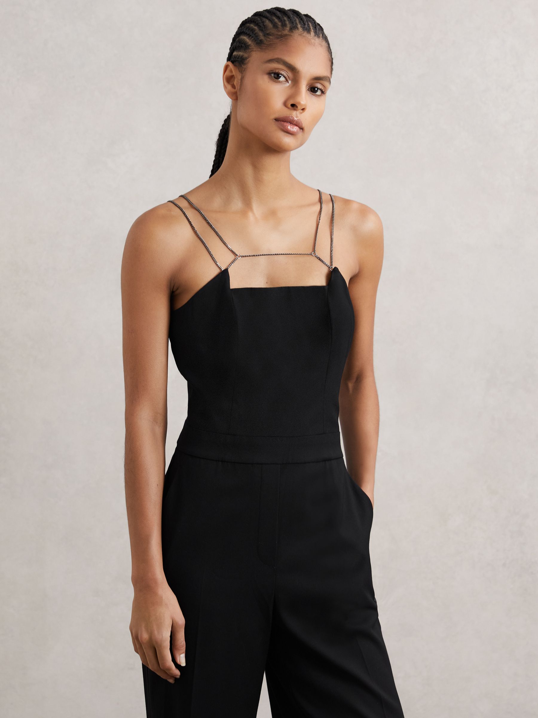 Chain-Strap Wide-Leg Jumpsuit in Black - Image 4 of 6