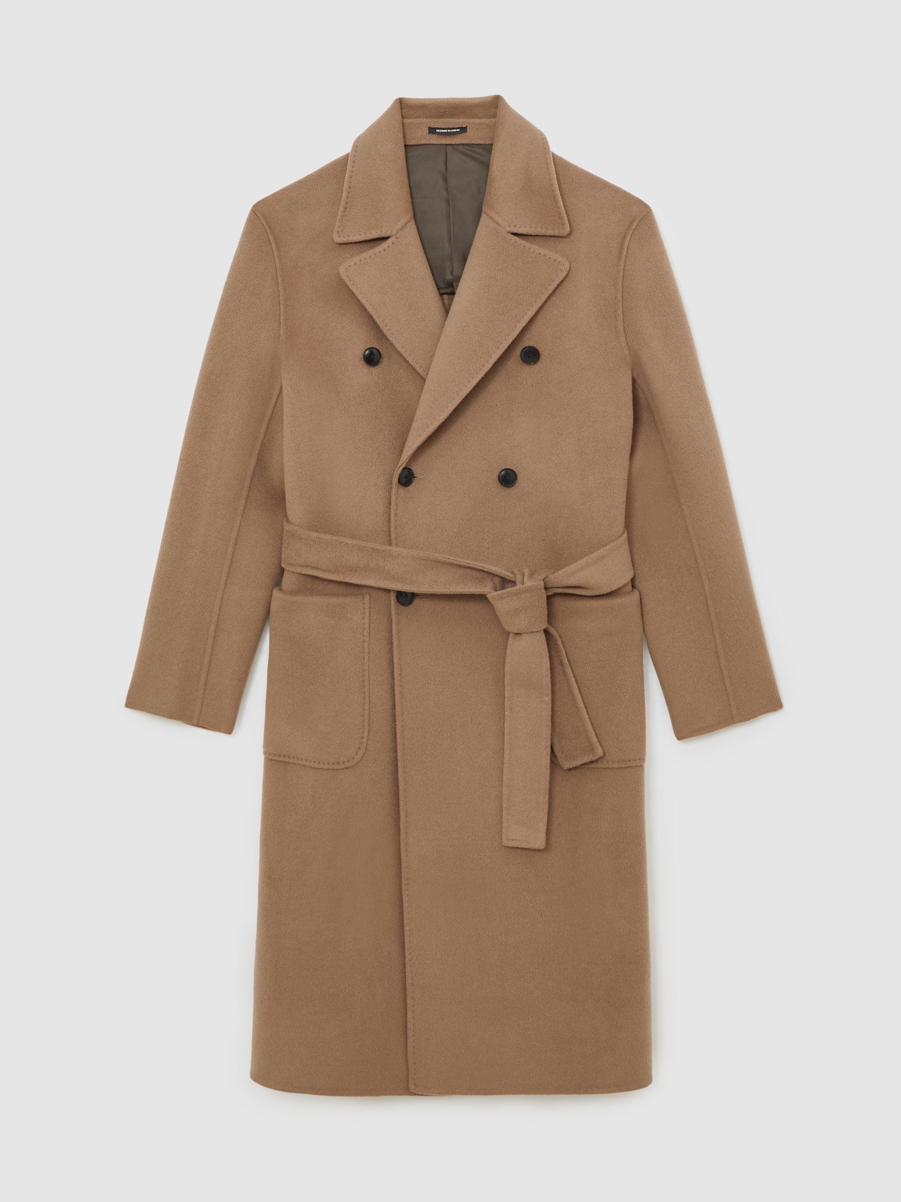 Atelier Double-Breasted Tie-Waist Overcoat in Camel Brown - Image 2 of 9