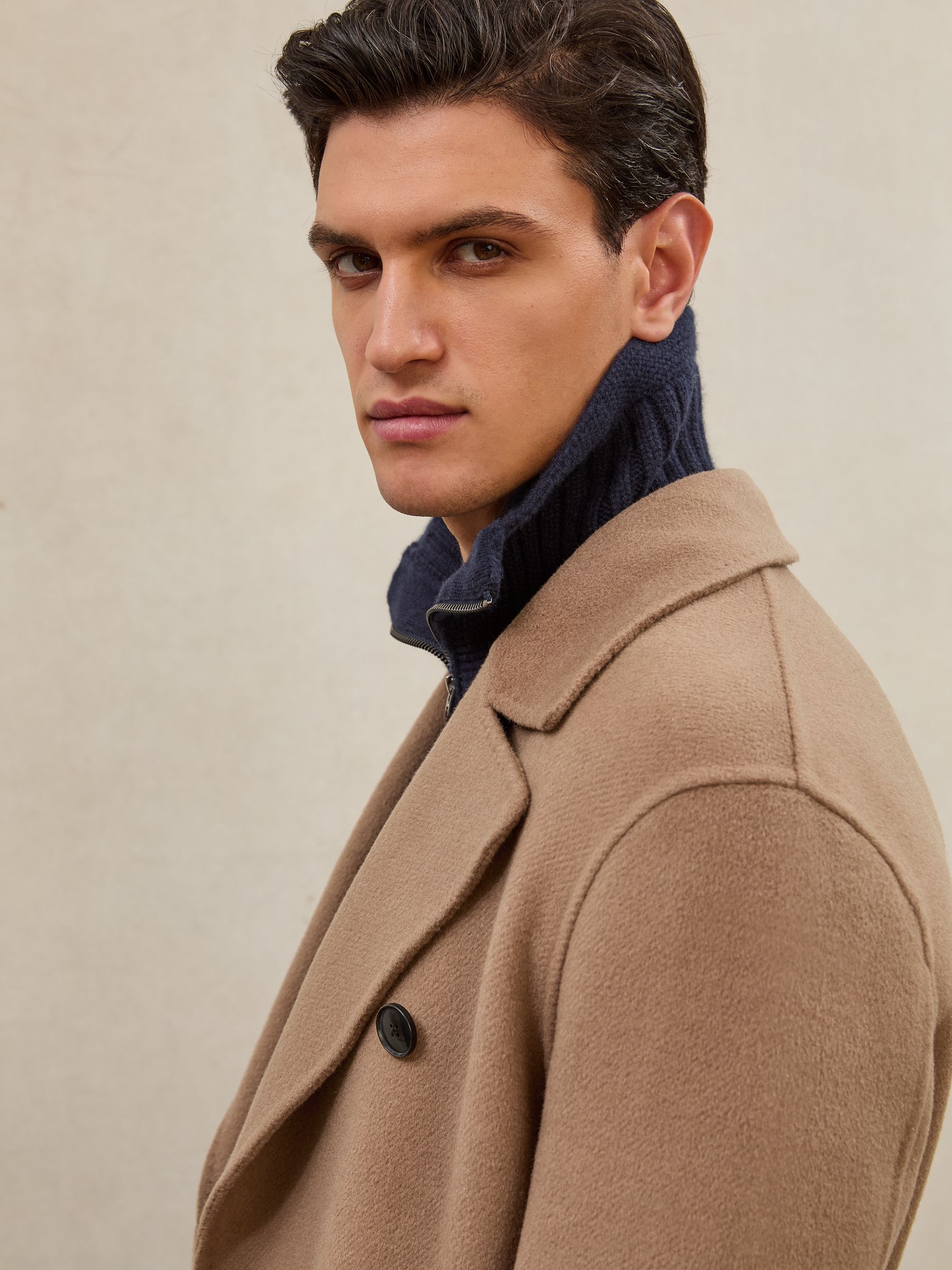 Atelier Double-Breasted Tie-Waist Overcoat in Camel Brown - Image 3 of 9