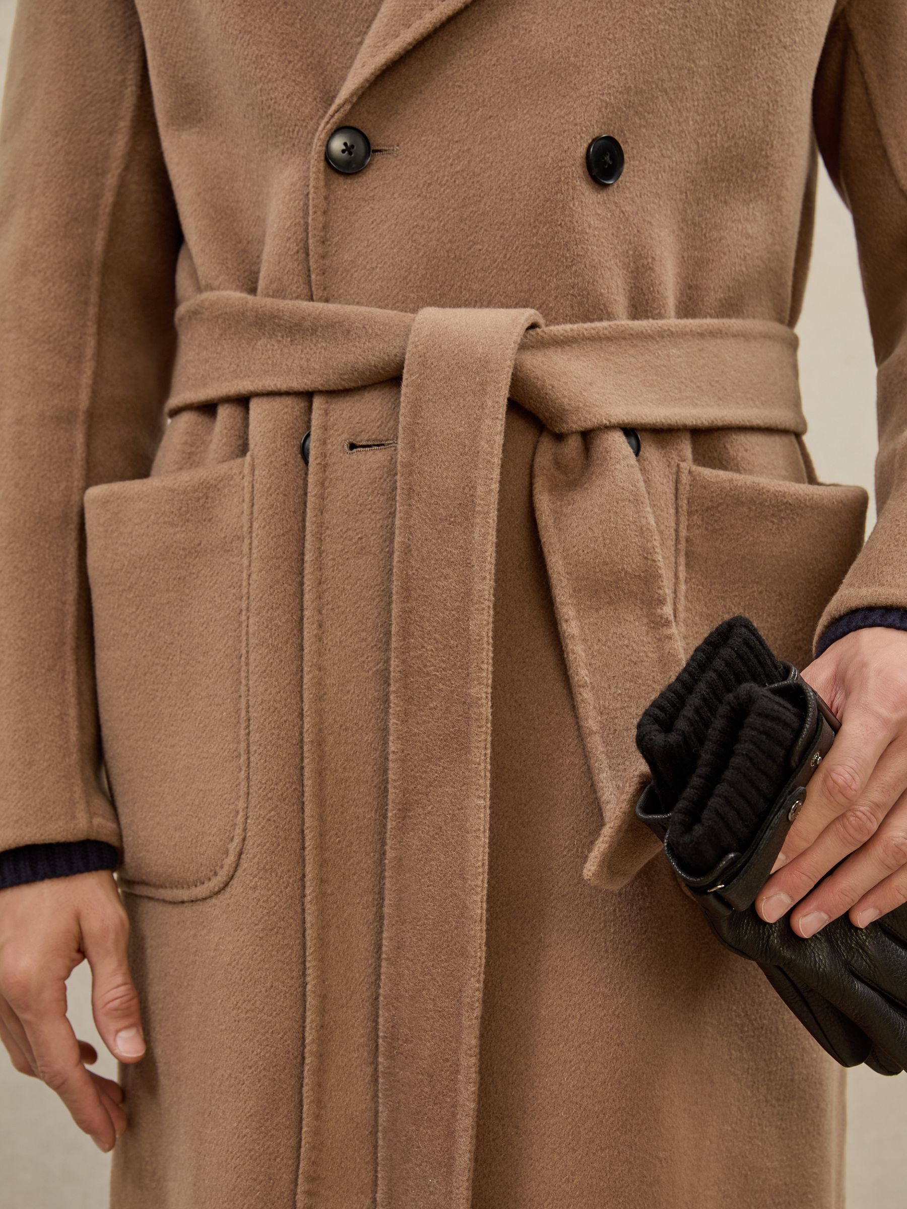 Atelier Double-Breasted Tie-Waist Overcoat in Camel Brown - Image 4 of 9