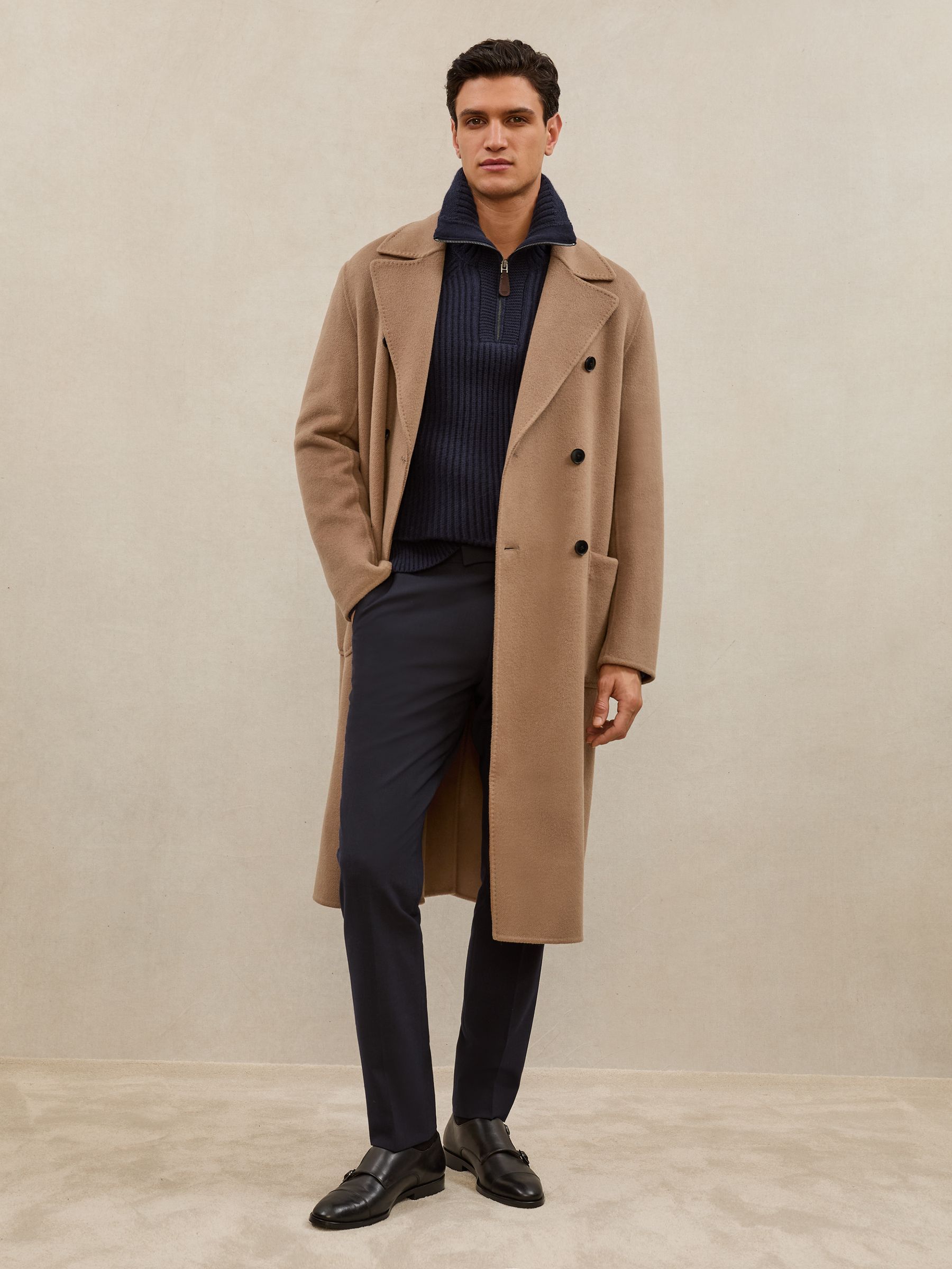 Atelier Double-Breasted Tie-Waist Overcoat in Camel Brown - Image 5 of 9