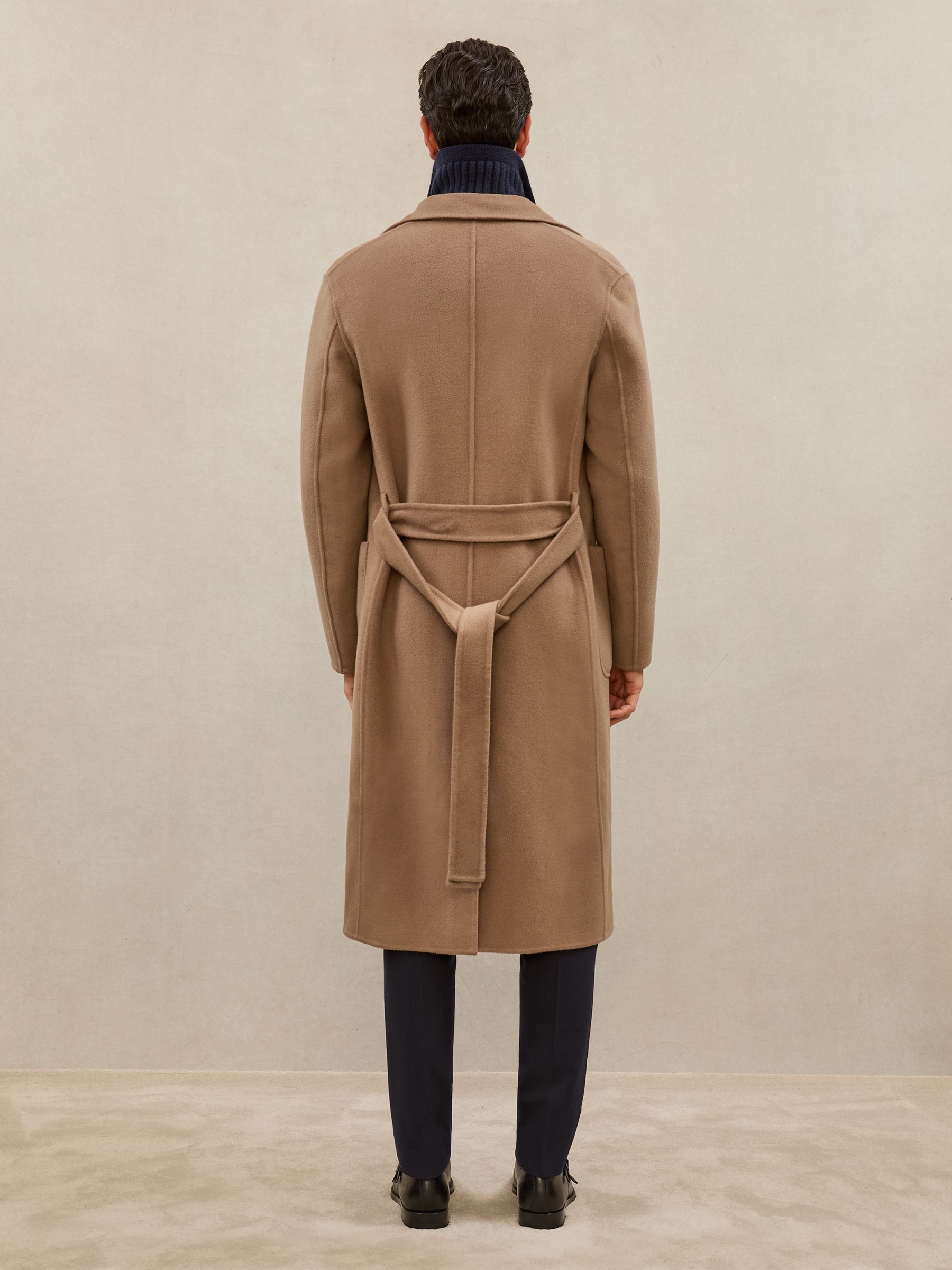Atelier Double-Breasted Tie-Waist Overcoat in Camel Brown - Image 7 of 9