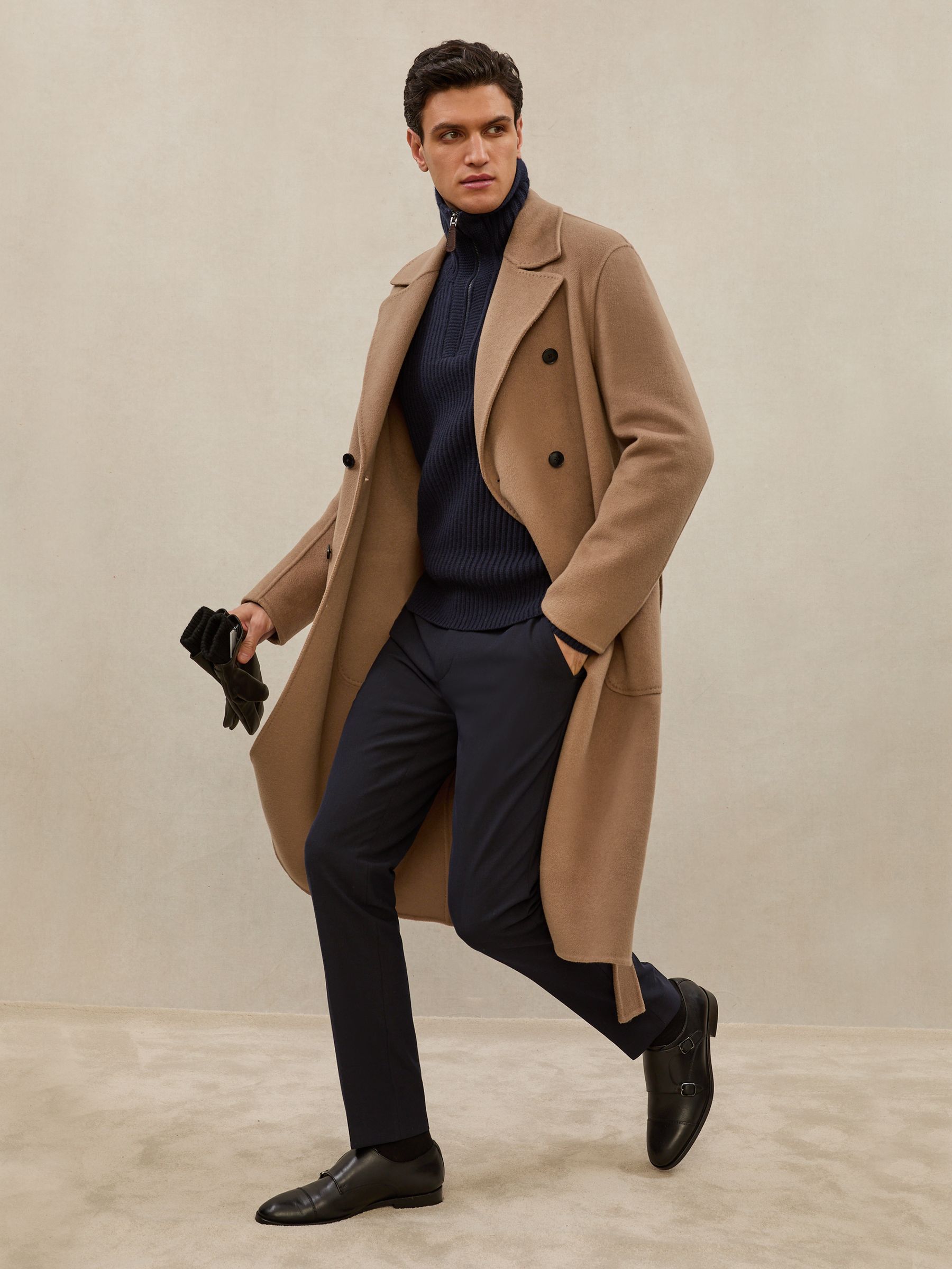 Atelier Double-Breasted Tie-Waist Overcoat in Camel Brown - Image 8 of 9