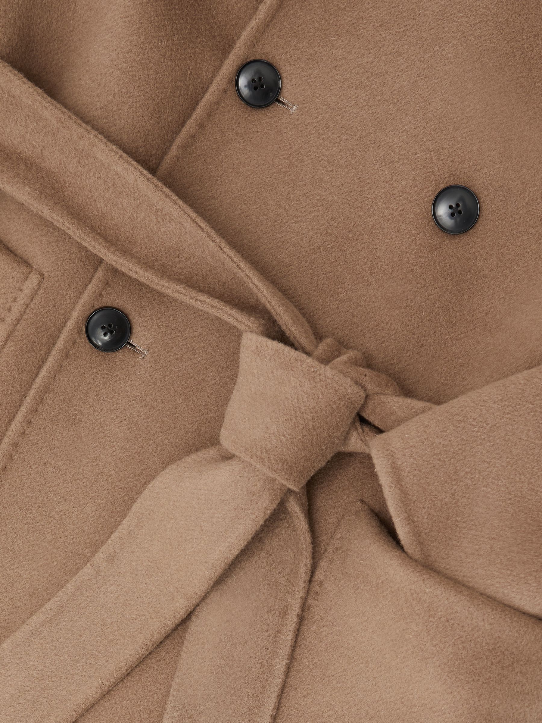 Atelier Double-Breasted Tie-Waist Overcoat in Camel Brown - Image 9 of 9
