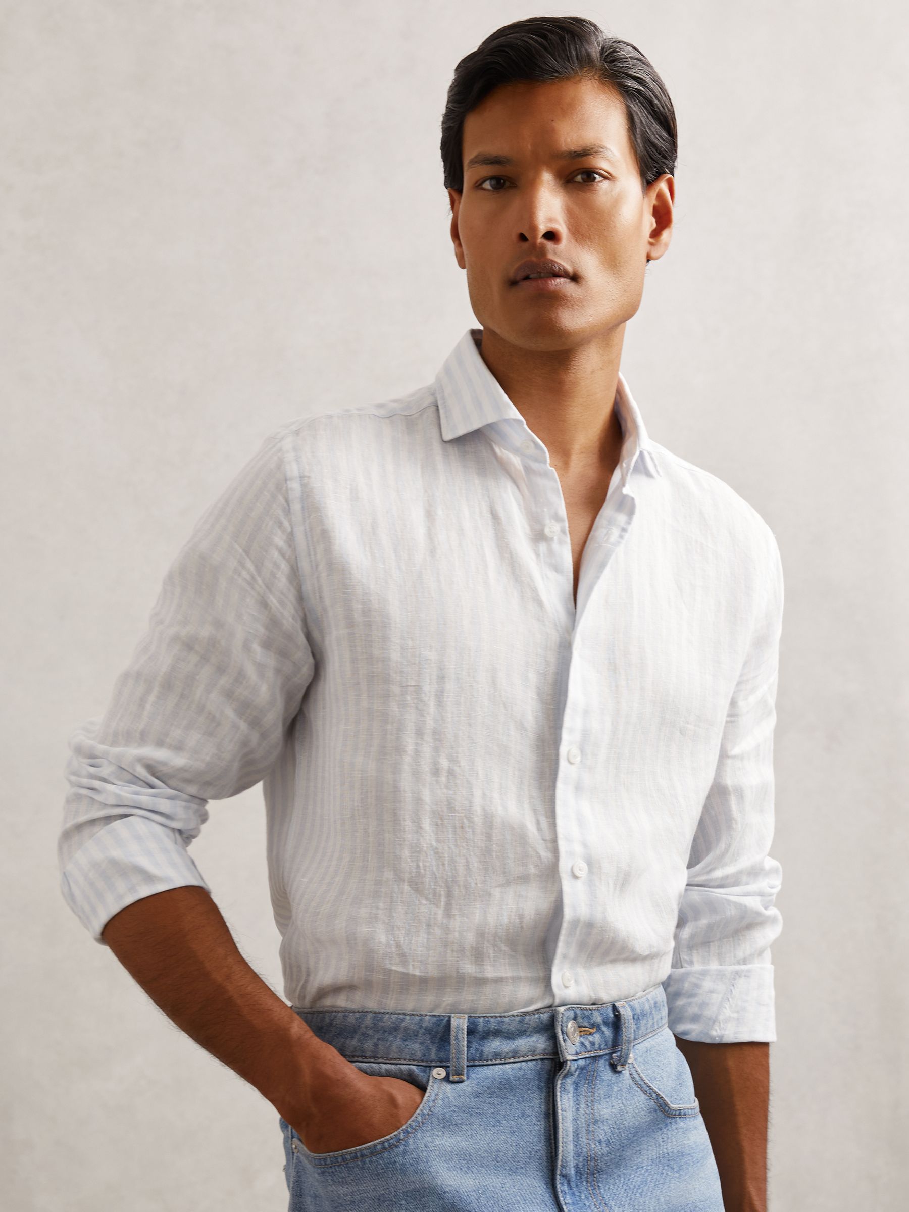 Shirt in Pale Blue/White Stripe - Image 1 of 7