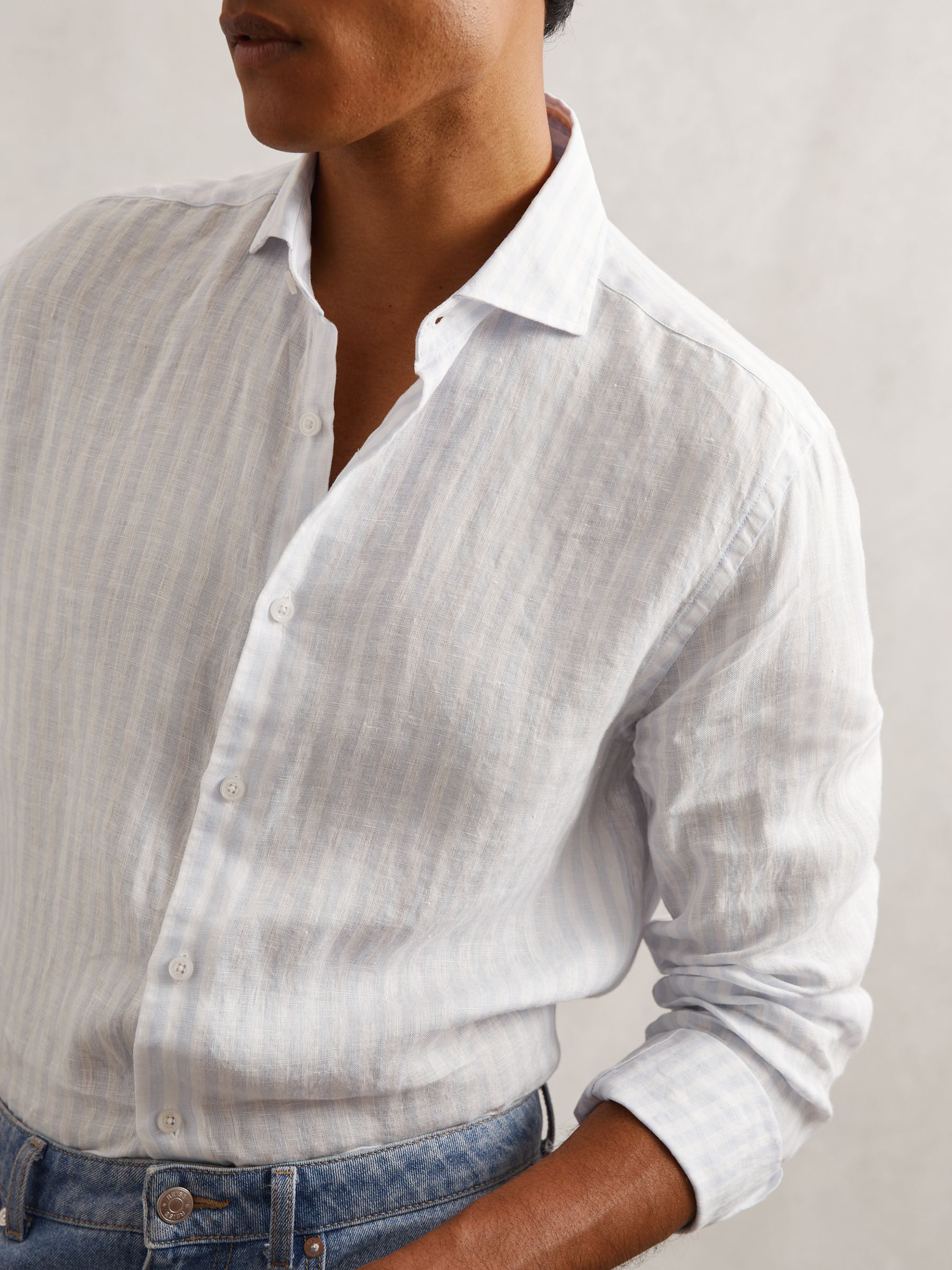 Linen Stripe Long-Sleeve Shirt in Pale Blue/White Stripe - image 5