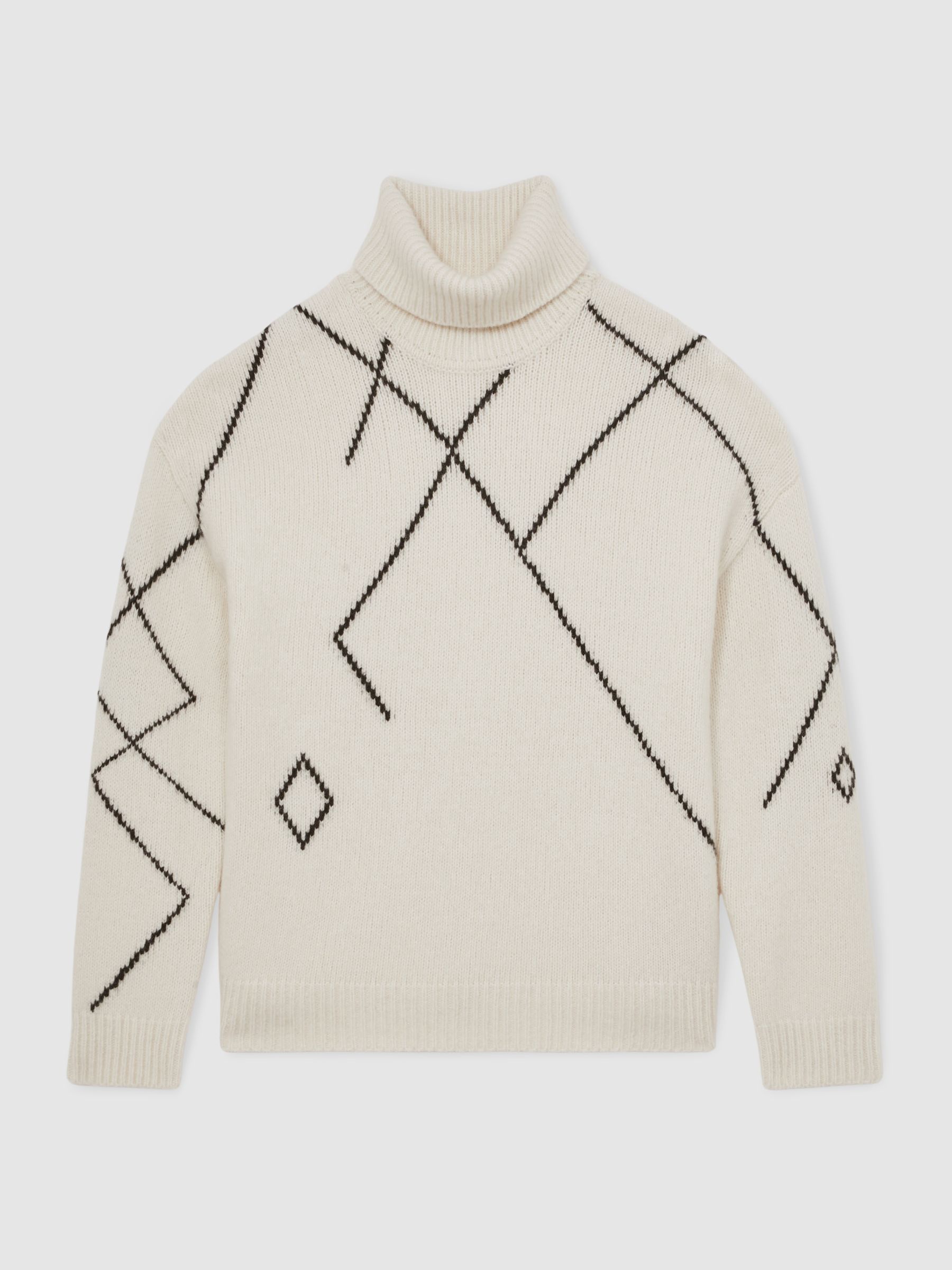 Wool-Blend Roll-Neck Argyle Jumper in Off White - image 1