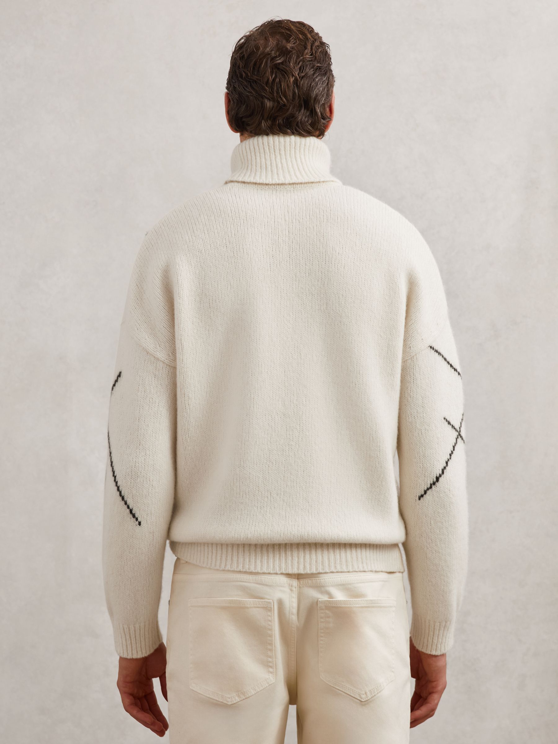 Wool-Blend Roll-Neck Argyle Jumper in Off White - image 3
