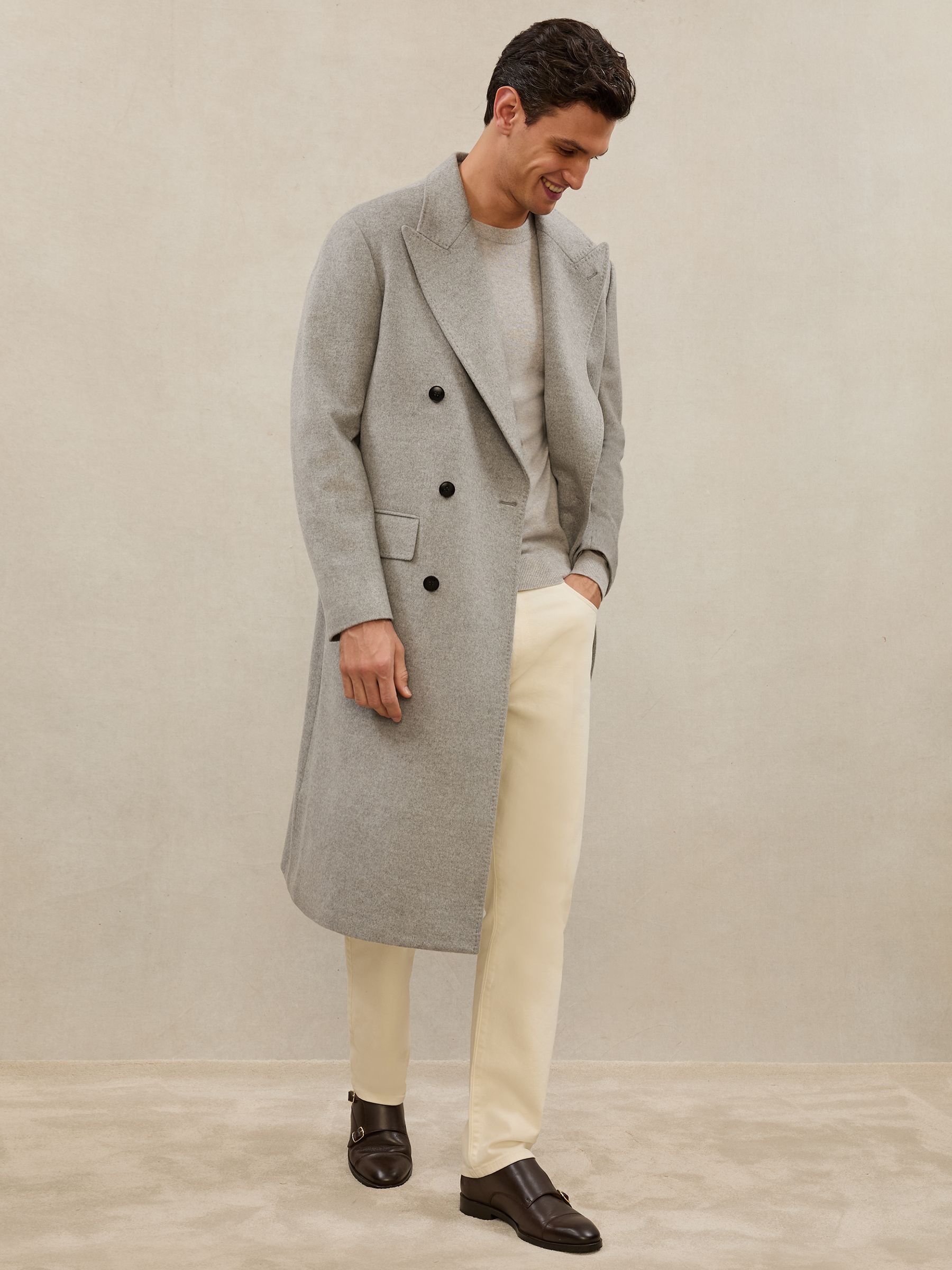 Atelier Cashmere Double-Breasted Overcoat in Soft Grey - Image 1 of 7