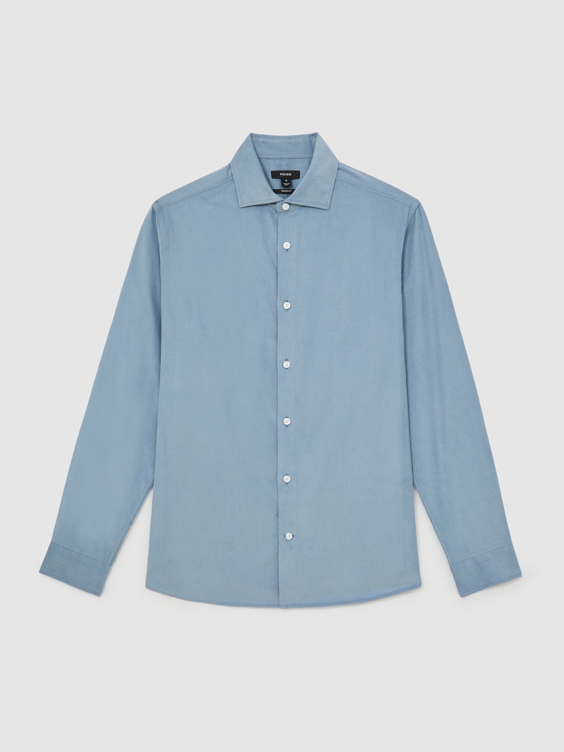 Cotton Corduroy Cutaway-Collar Shirt in Airforce Blue - image 1
