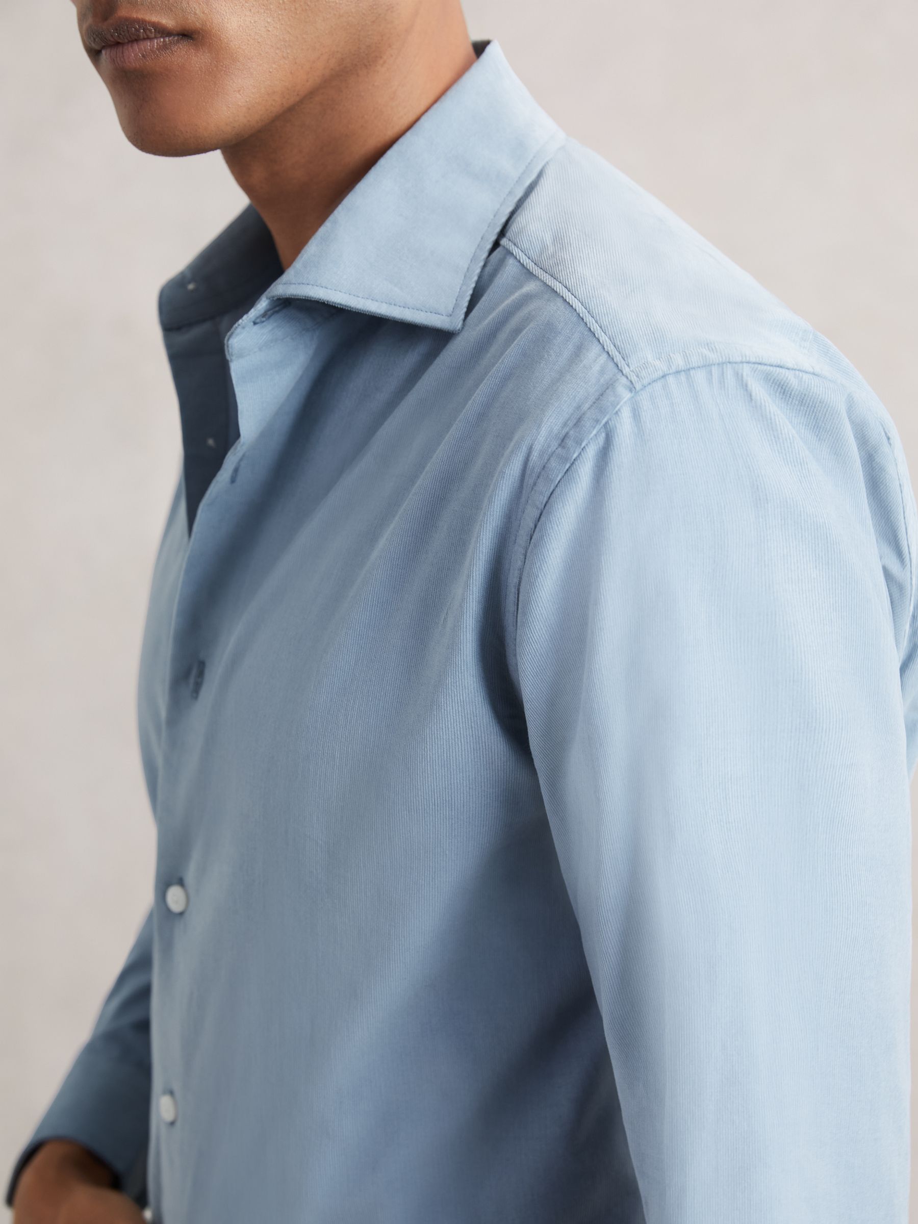 Cotton Corduroy Cutaway-Collar Shirt in Airforce Blue - Image 3 of 6