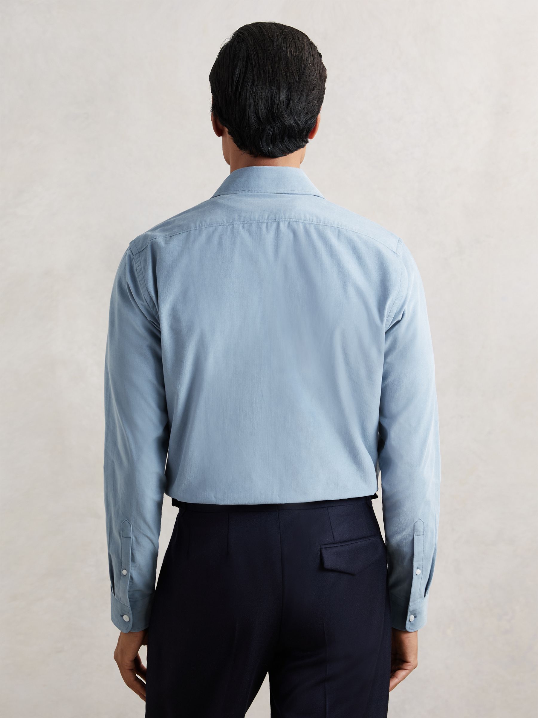 Cotton Corduroy Cutaway-Collar Shirt in Airforce Blue - Image 5 of 6