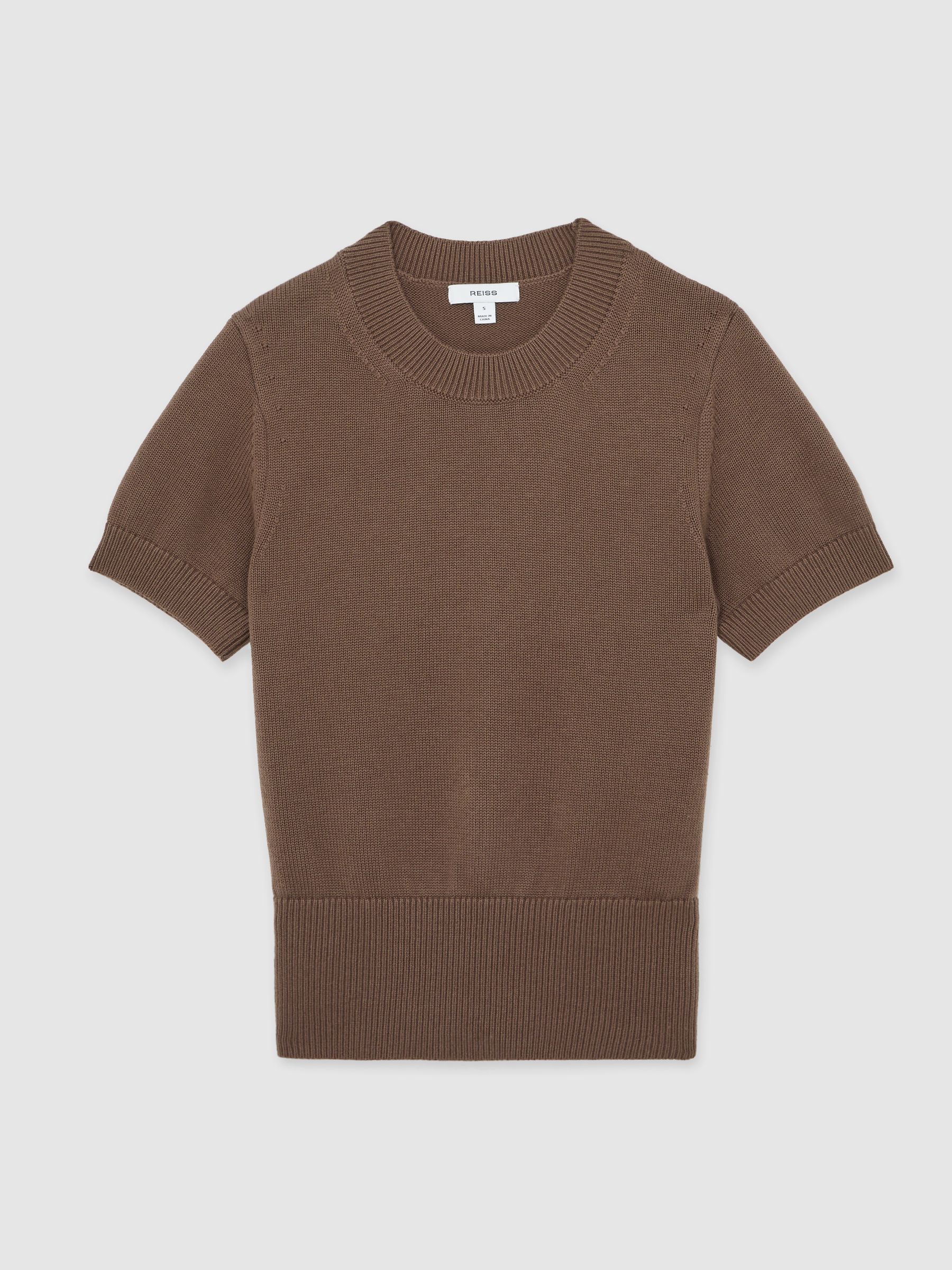 Cotton And Wool Crew-Neck Top in Brown - Image 2 of 6