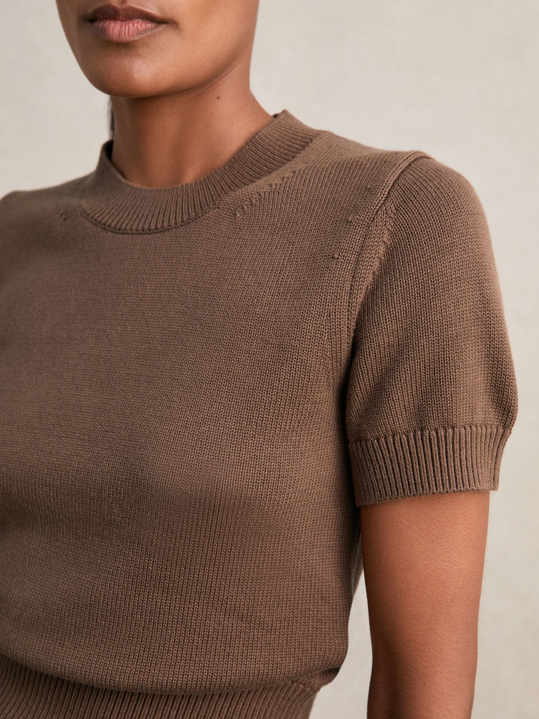 Cotton And Wool Crew-Neck Top in Brown - Image 4 of 6