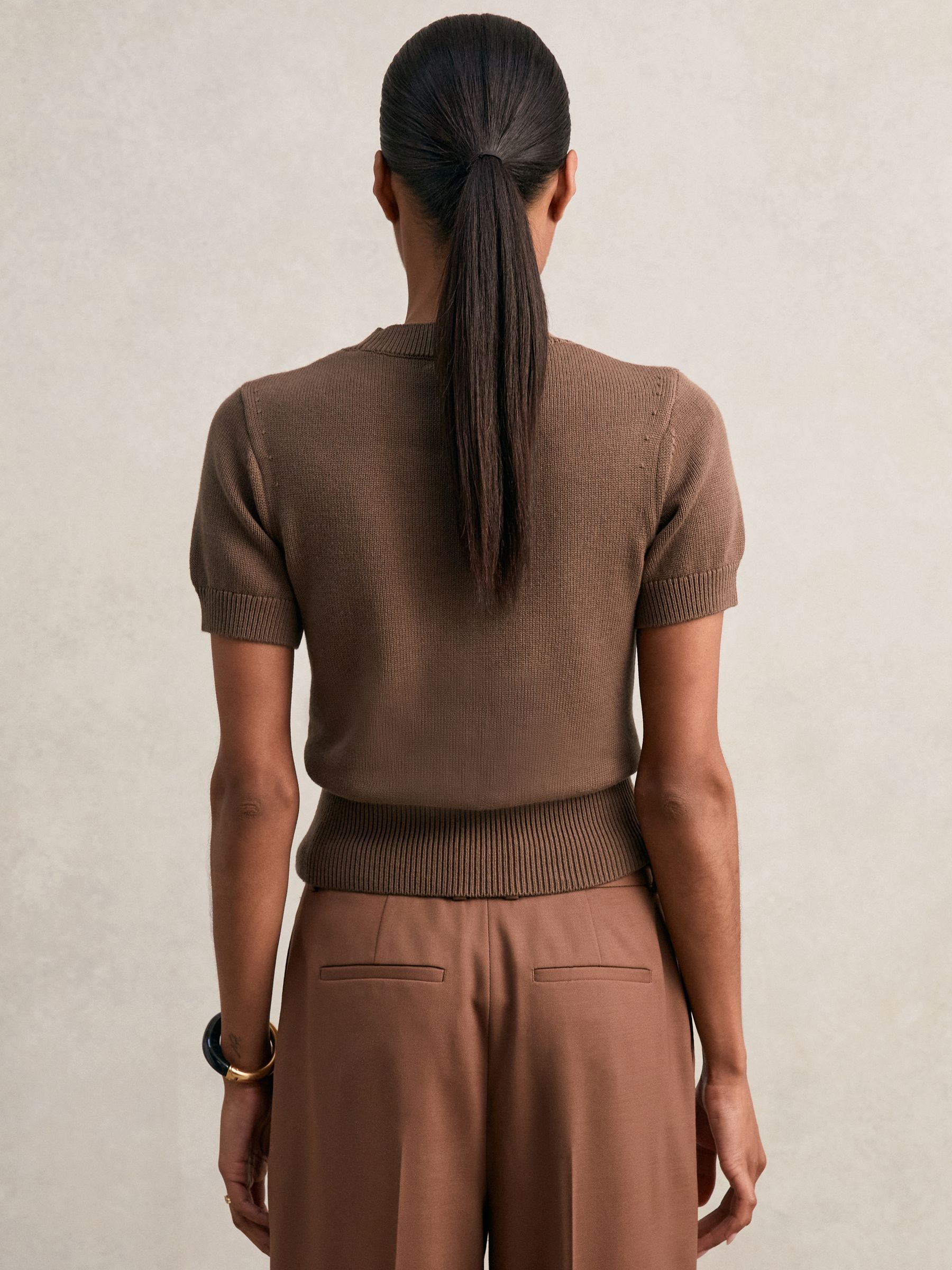 Cotton And Wool Crew-Neck Top in Brown - Image 5 of 6