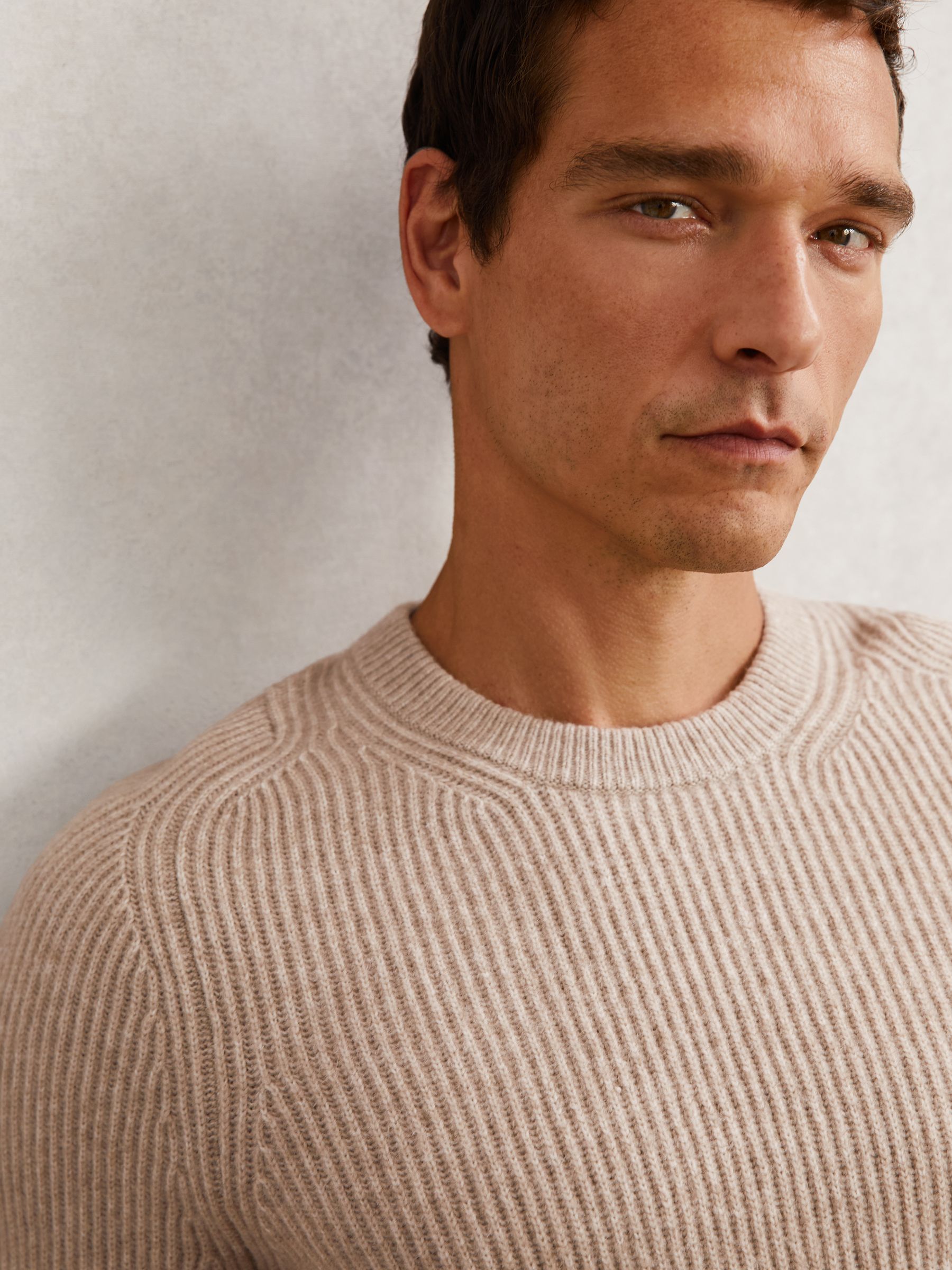Brushed Rib-Knit Crew-Neck Jumper with Wool in Oatmeal Brown - image 5