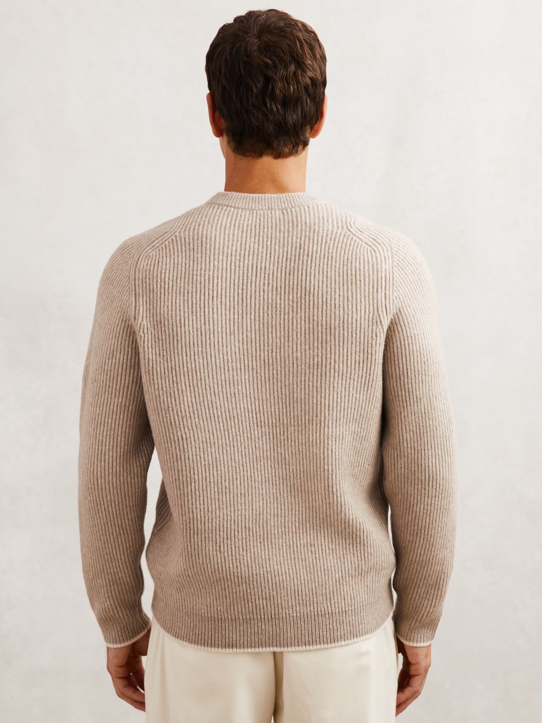 Brushed Rib-Knit Crew-Neck Jumper with Wool in Oatmeal Brown - image 4