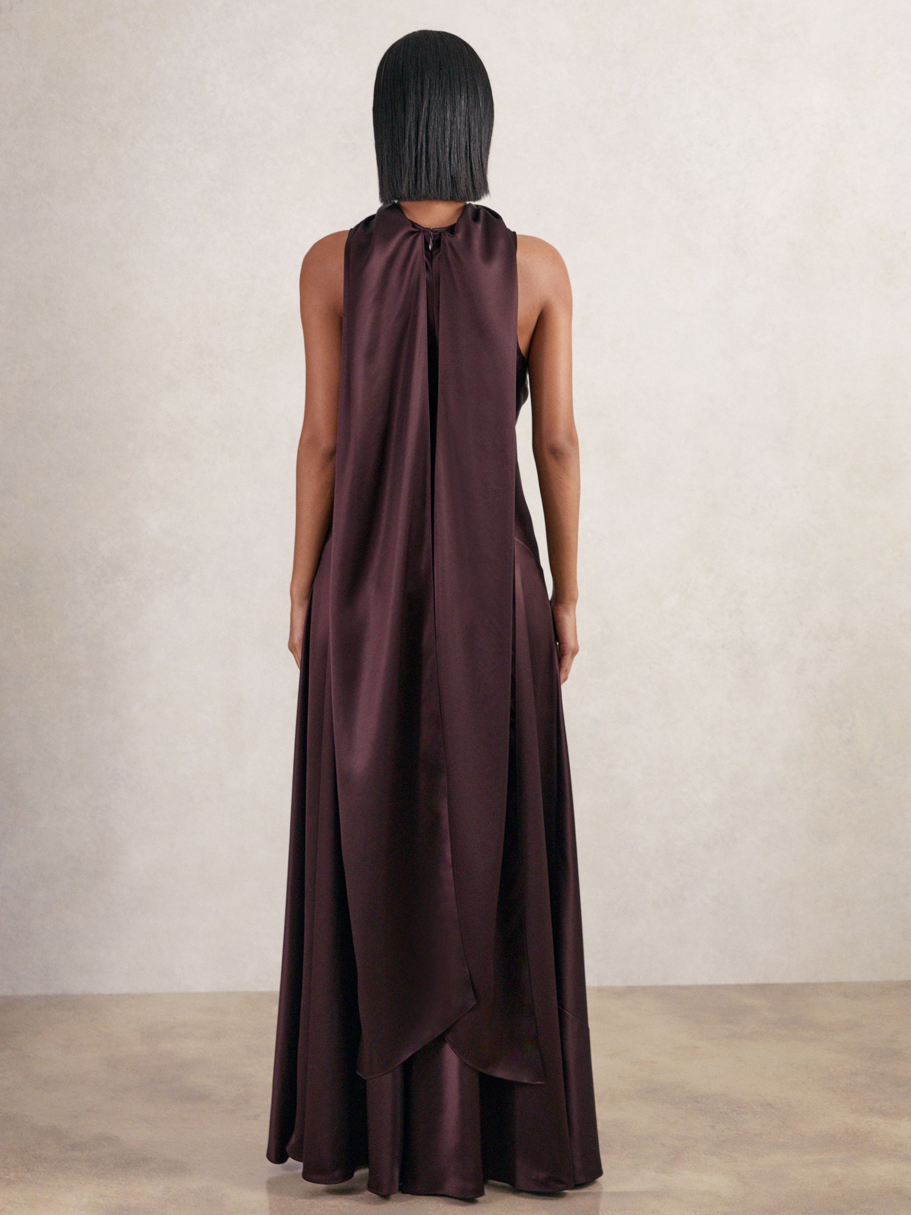 burgundy dress reiss Reiss Atelier Satin Draped-Sash Mini Dress in Burgundy