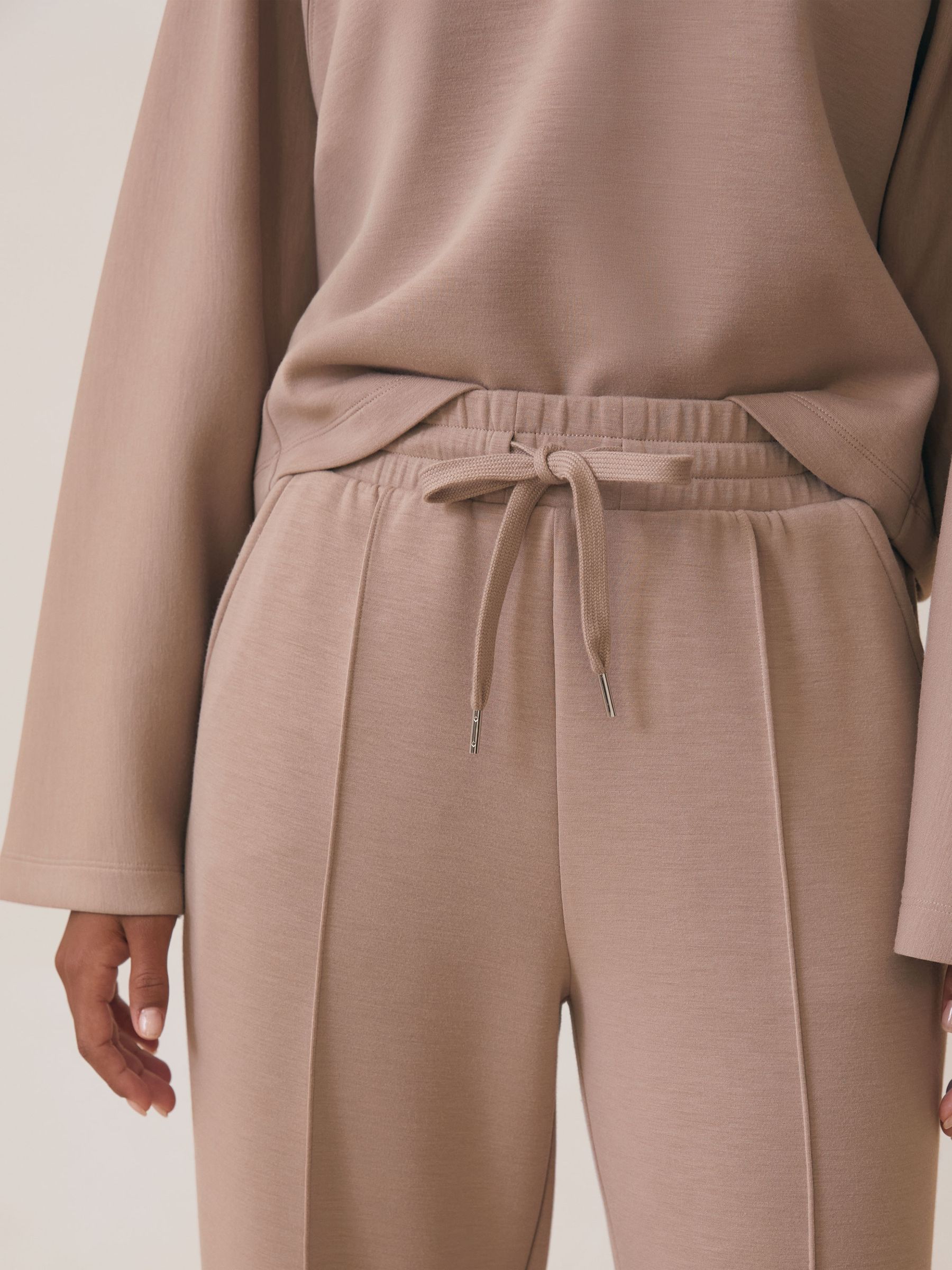 Petite Premium Interlock Wide-Leg Joggers in Taupe Neutral - Image 4 of 7