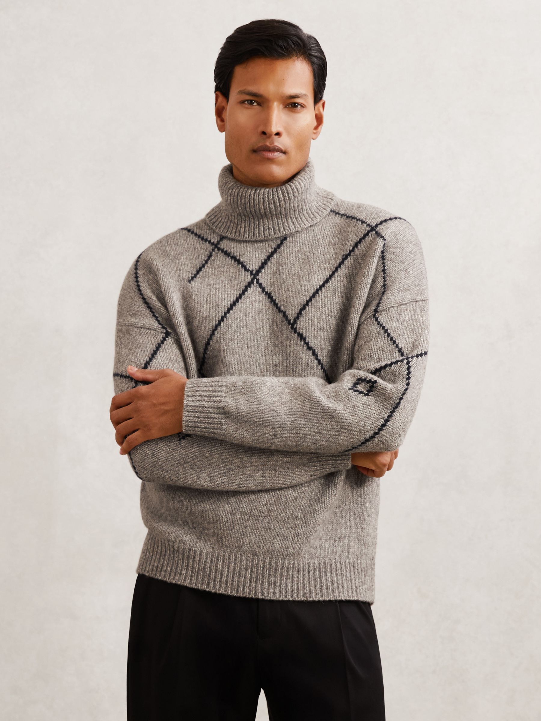 Wool-blend Roll-neck Argyle Jumper