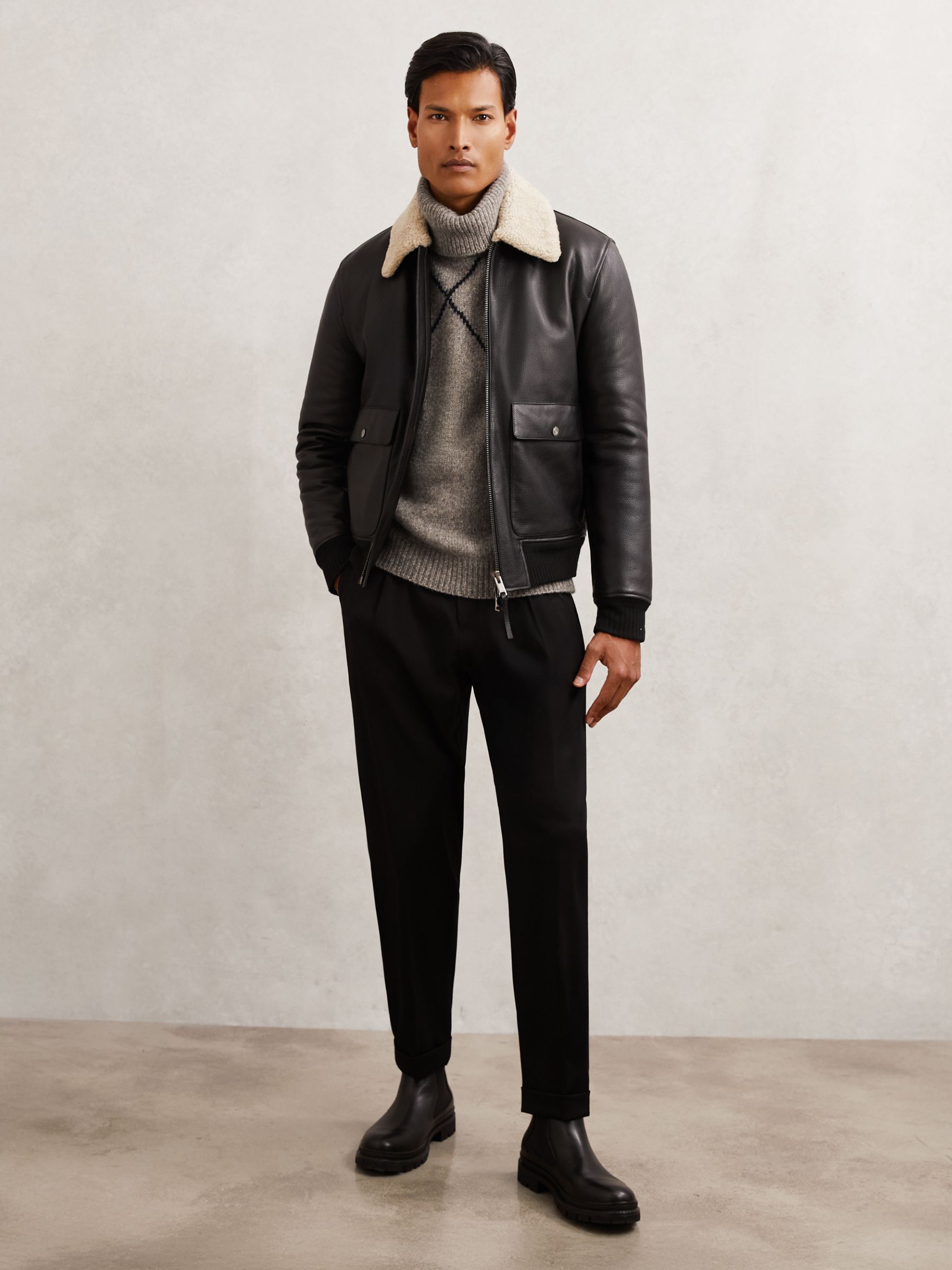 Wool-Blend Roll-Neck Argyle Jumper in Mid Brown - image 4