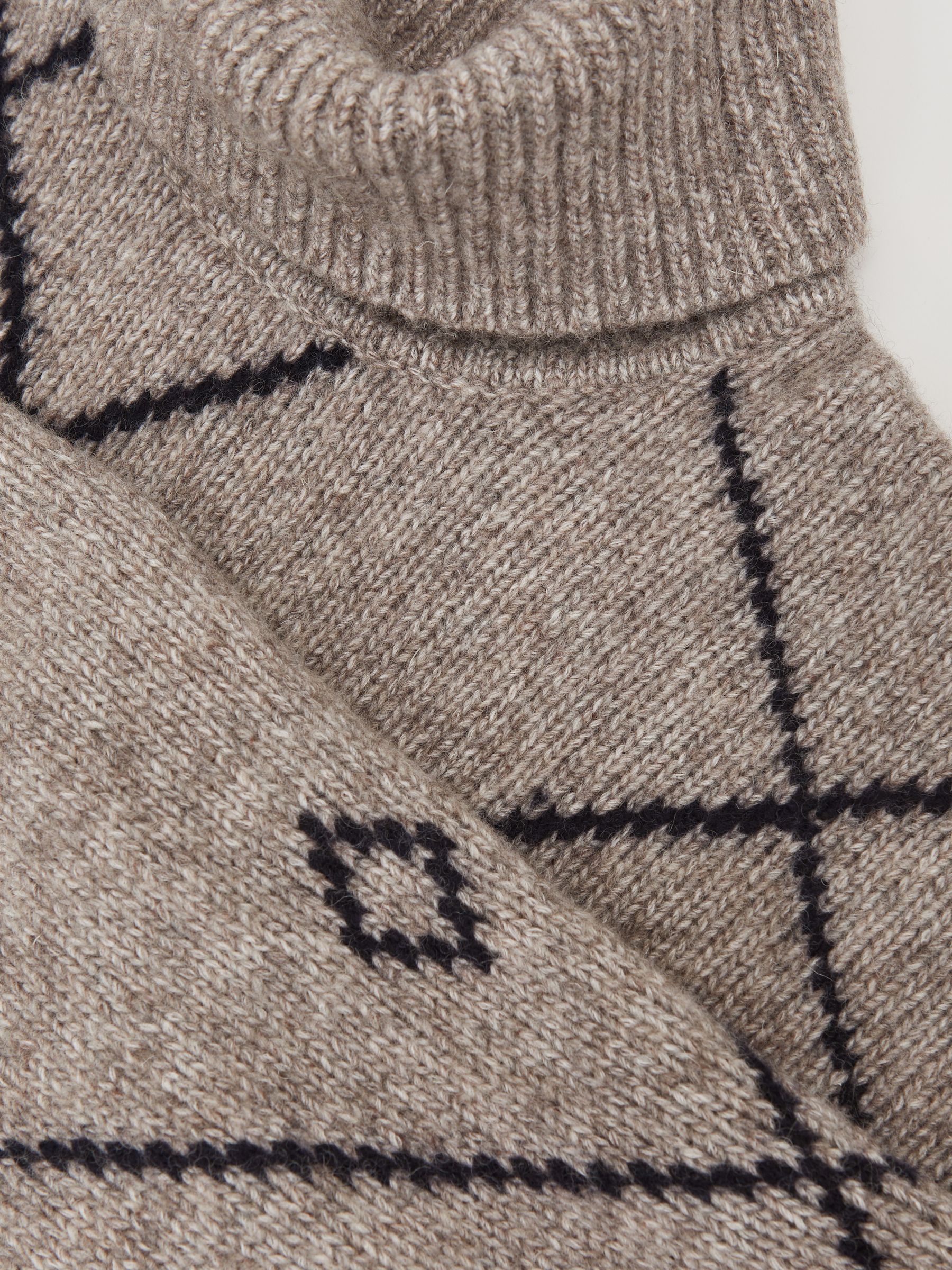 Wool-Blend Roll-Neck Argyle Jumper in Mid Brown - image 3
