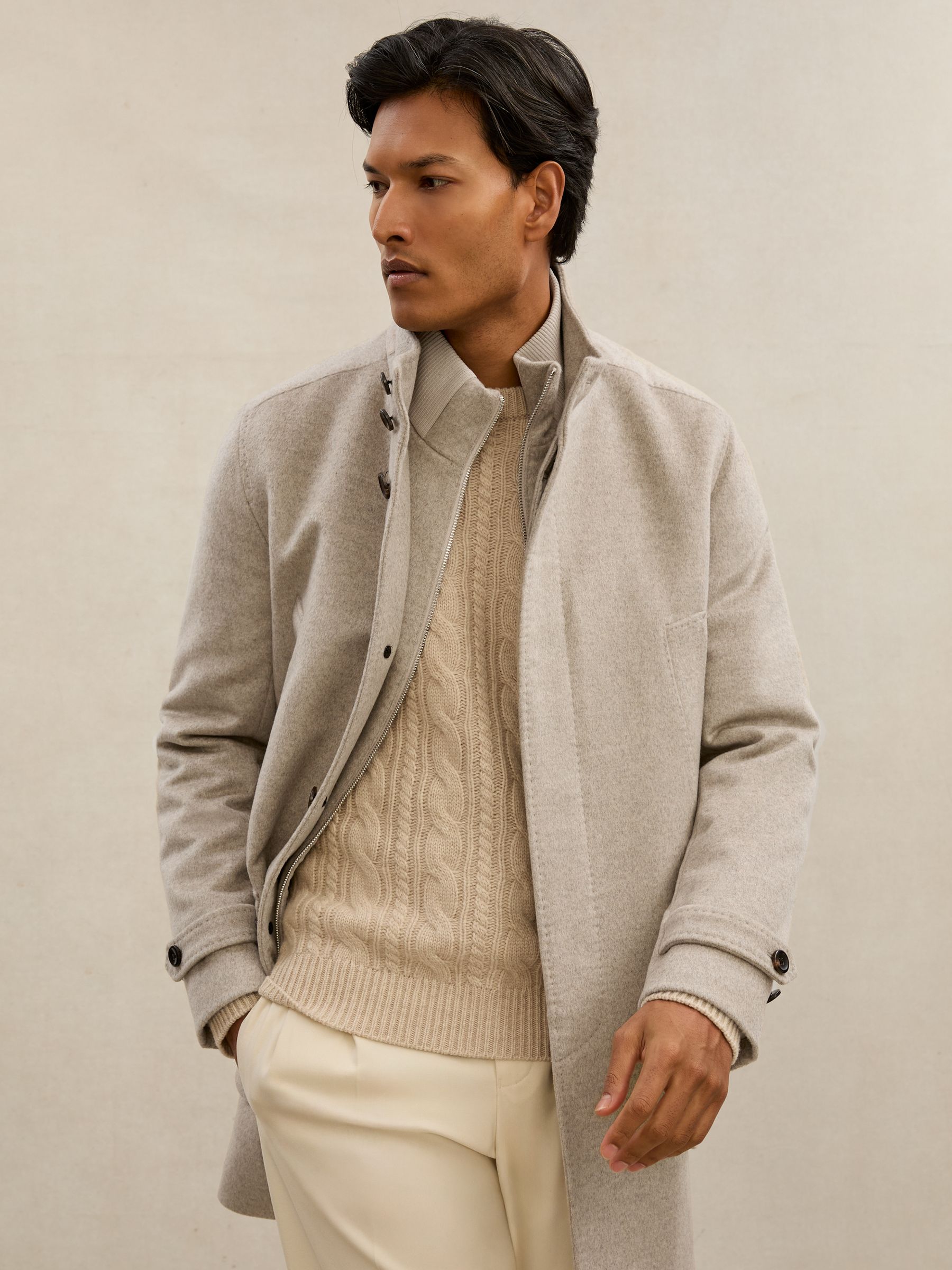 Atelier 100% Cashmere Hybrid Overcoat with Removable Gilet in Natural - Image 1 of 7