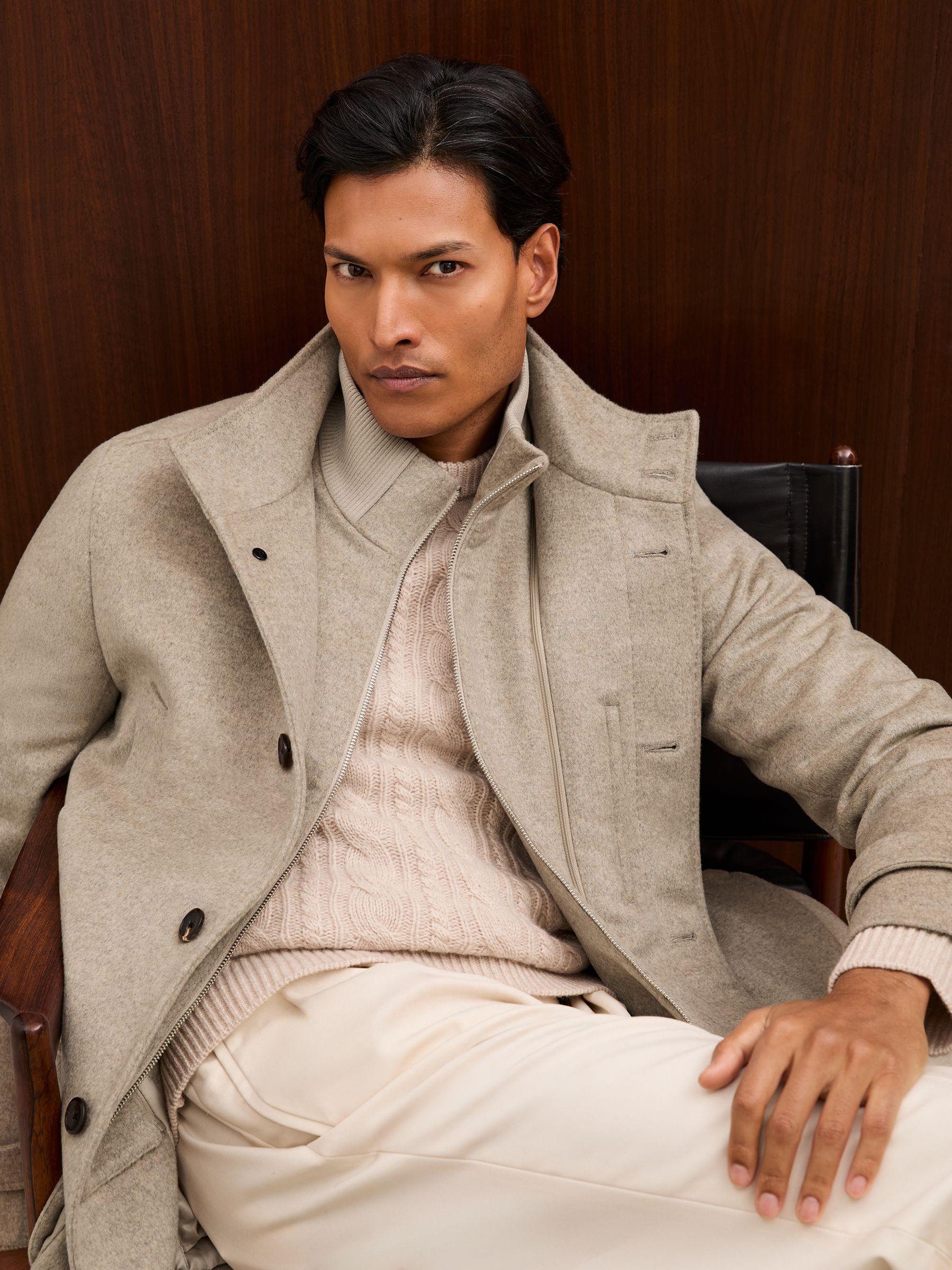 Atelier 100% Cashmere Hybrid Overcoat with Removable Gilet in Natural - Image 5 of 7