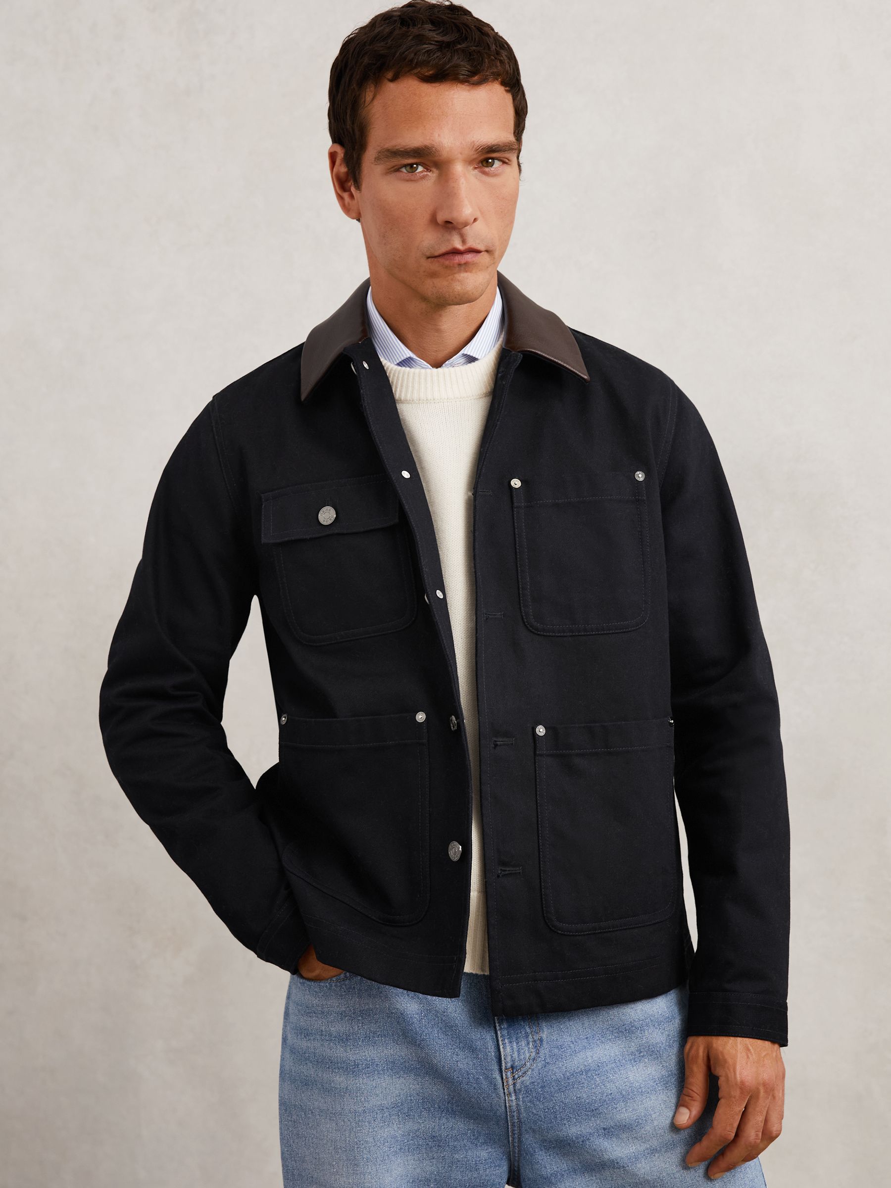 Denim Leather-collar Worker Jacket