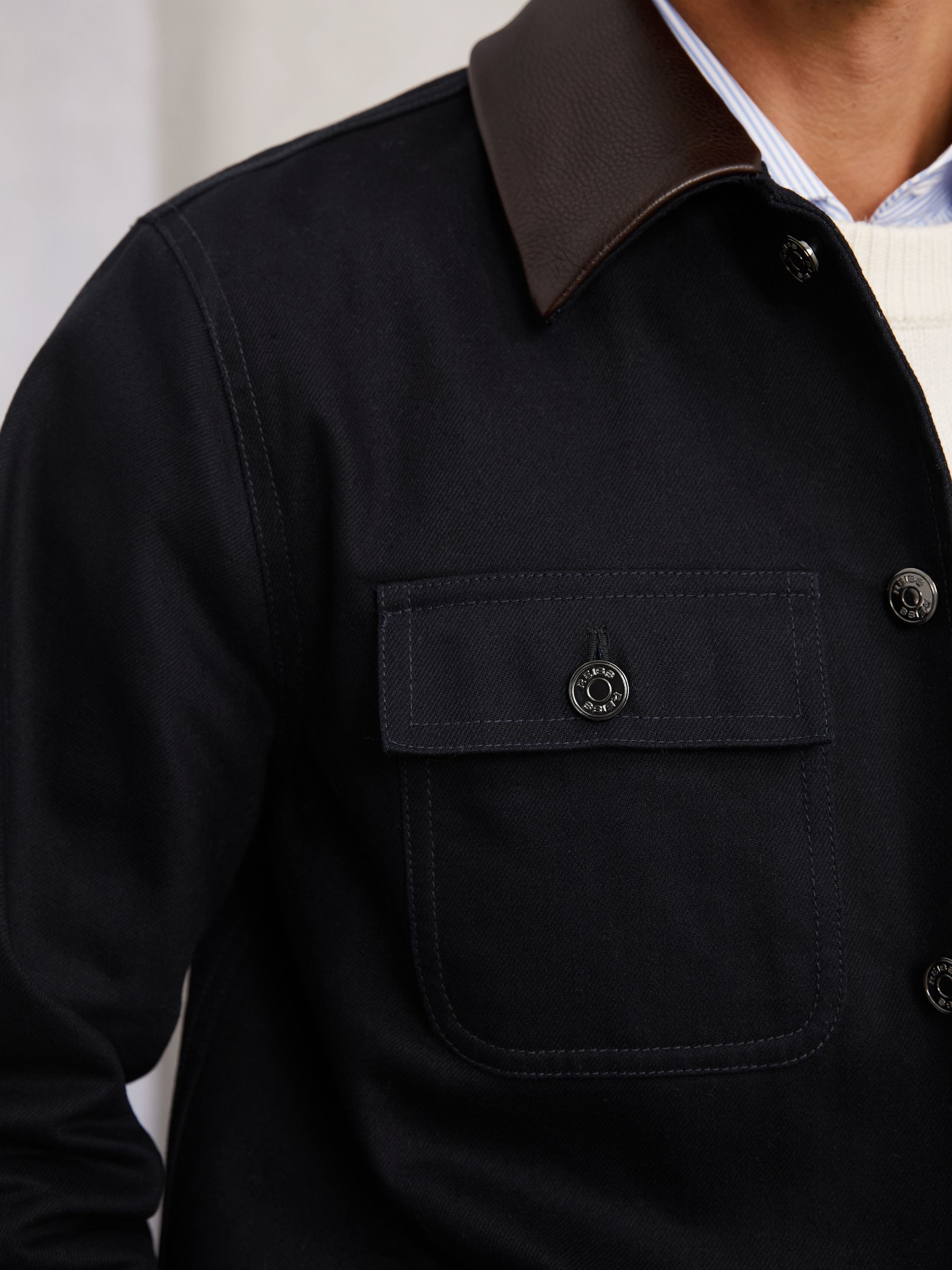 Denim Leather-Collar Worker Jacket in Indigo Blue - image 4