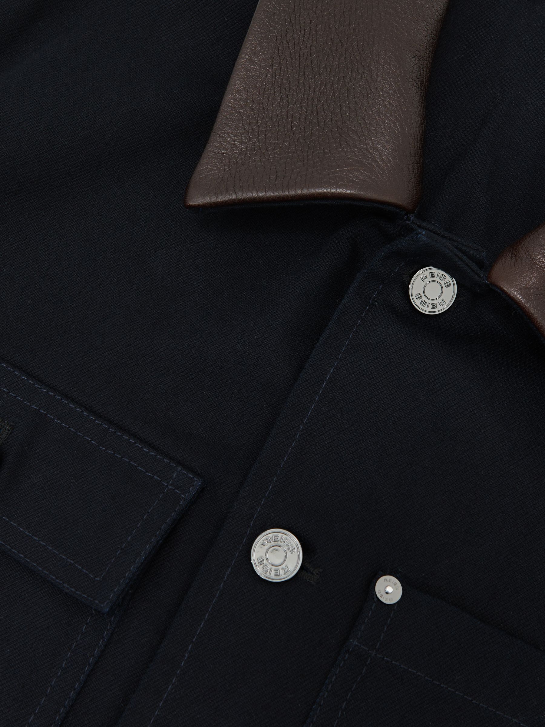Denim Leather-Collar Worker Jacket in Indigo Blue - image 3