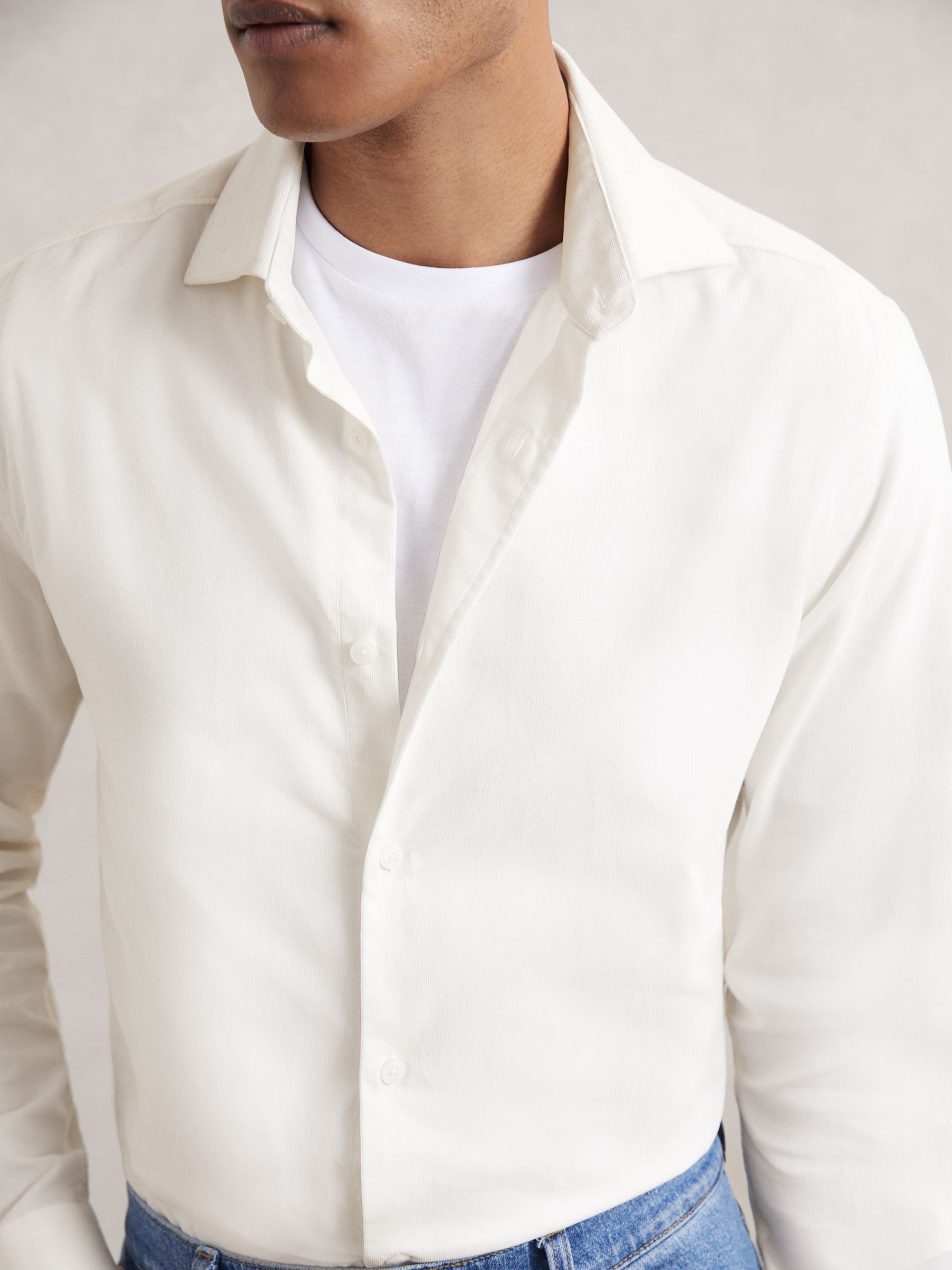 Cotton Corduroy Cutaway-Collar Shirt in White - image 5
