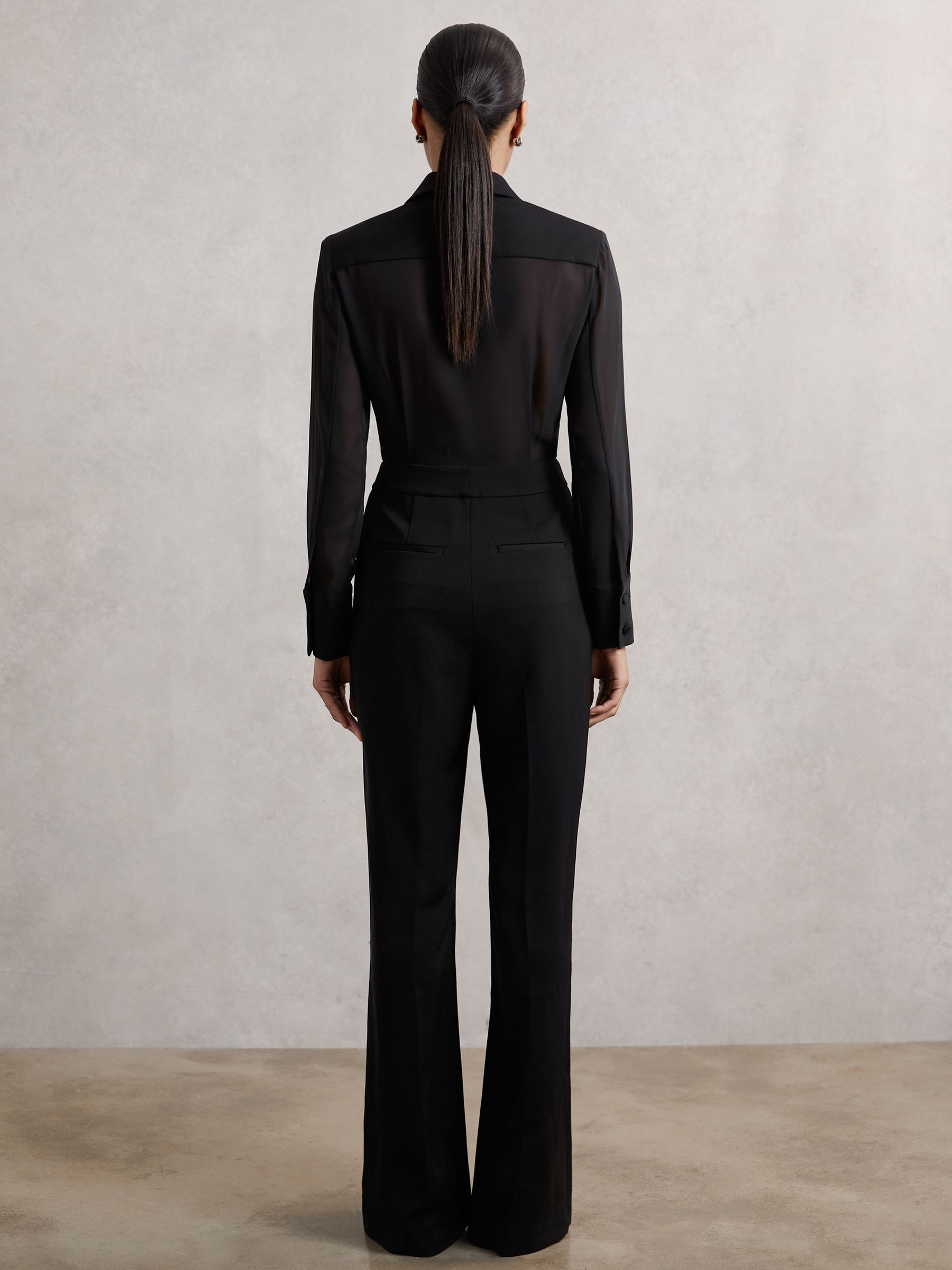 Sheer-Sleeve Tuxedo Jumpsuit in Black - Image 5 of 6