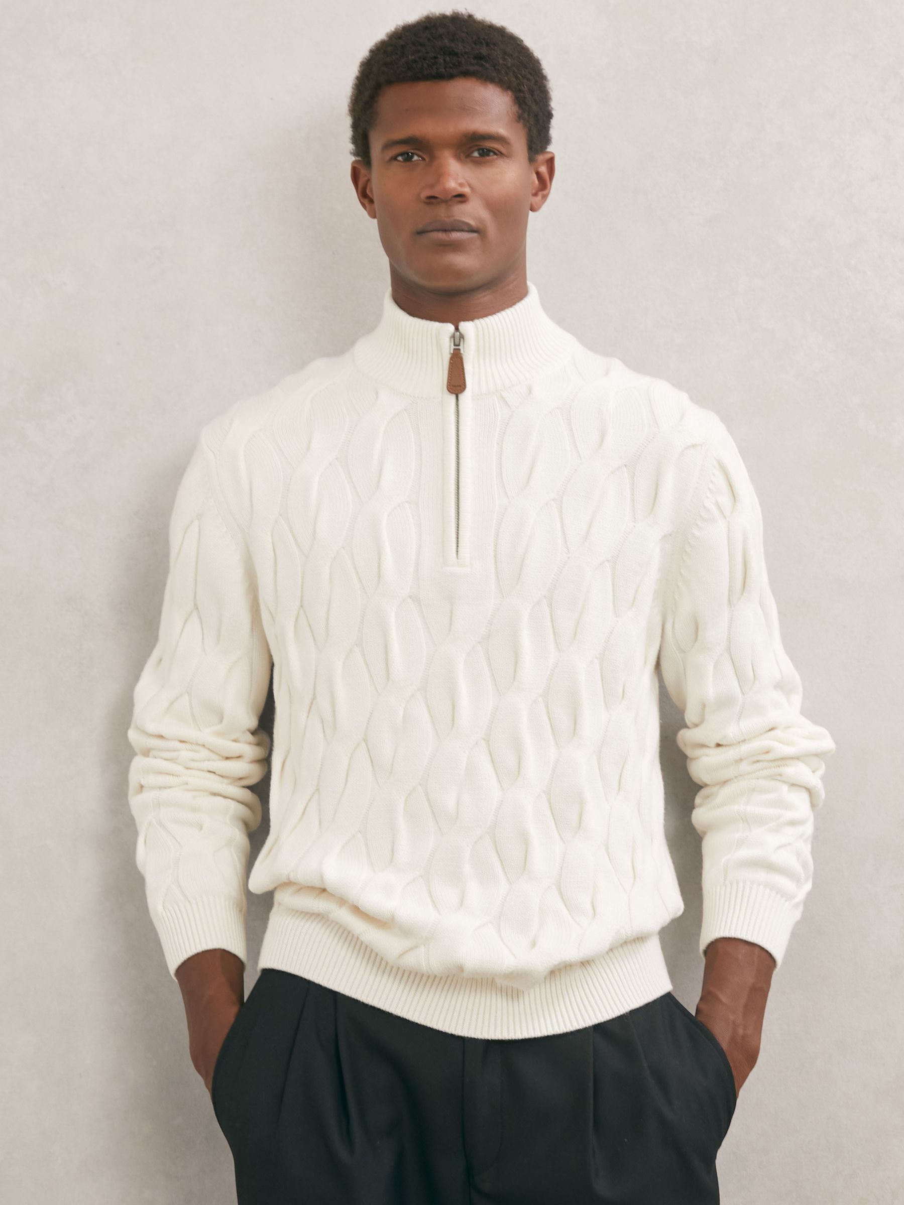 Half-Zip Cable-Knit Jumper with Wool in Winter White - Image 1 of 6