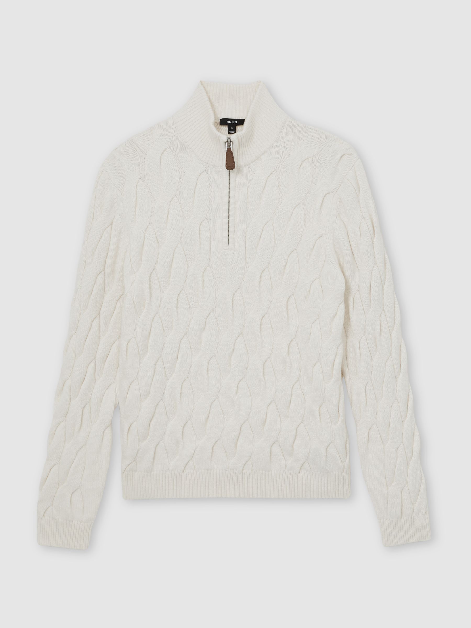 Half-Zip Cable-Knit Jumper with Wool in Winter White - image 1