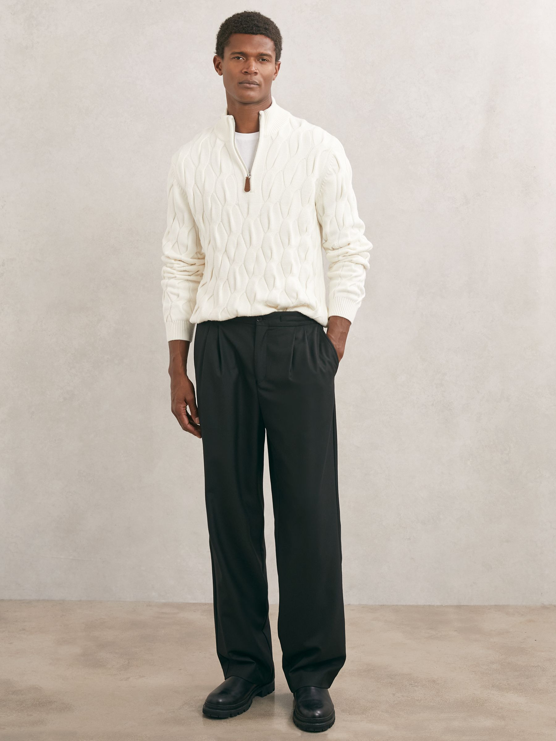 Half-Zip Cable-Knit Jumper with Wool in Winter White - image 5