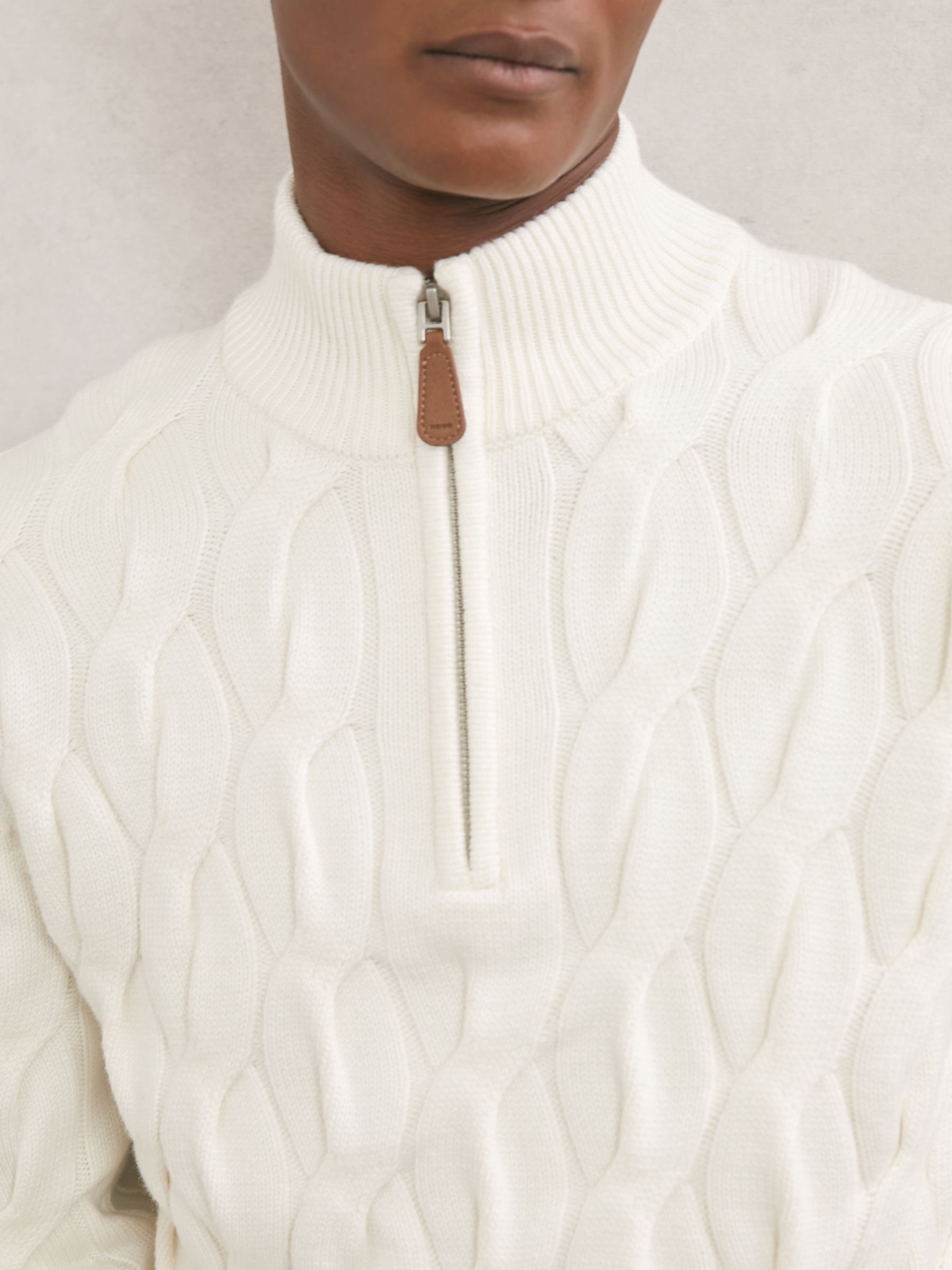 Half-Zip Cable-Knit Jumper with Wool in Winter White - image 3