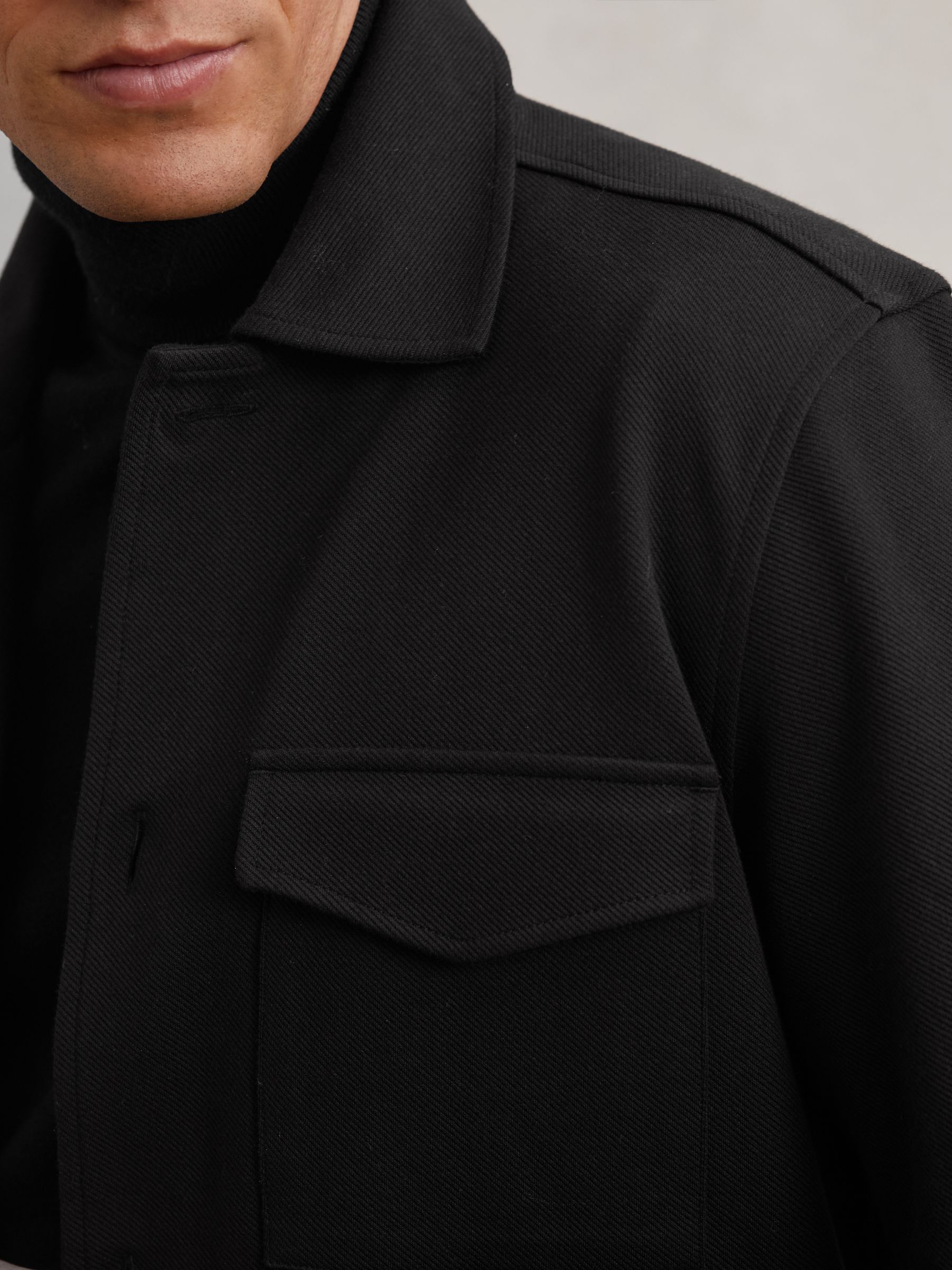Twill Twin-Pocket Overshirt in Black - Image 3 of 6