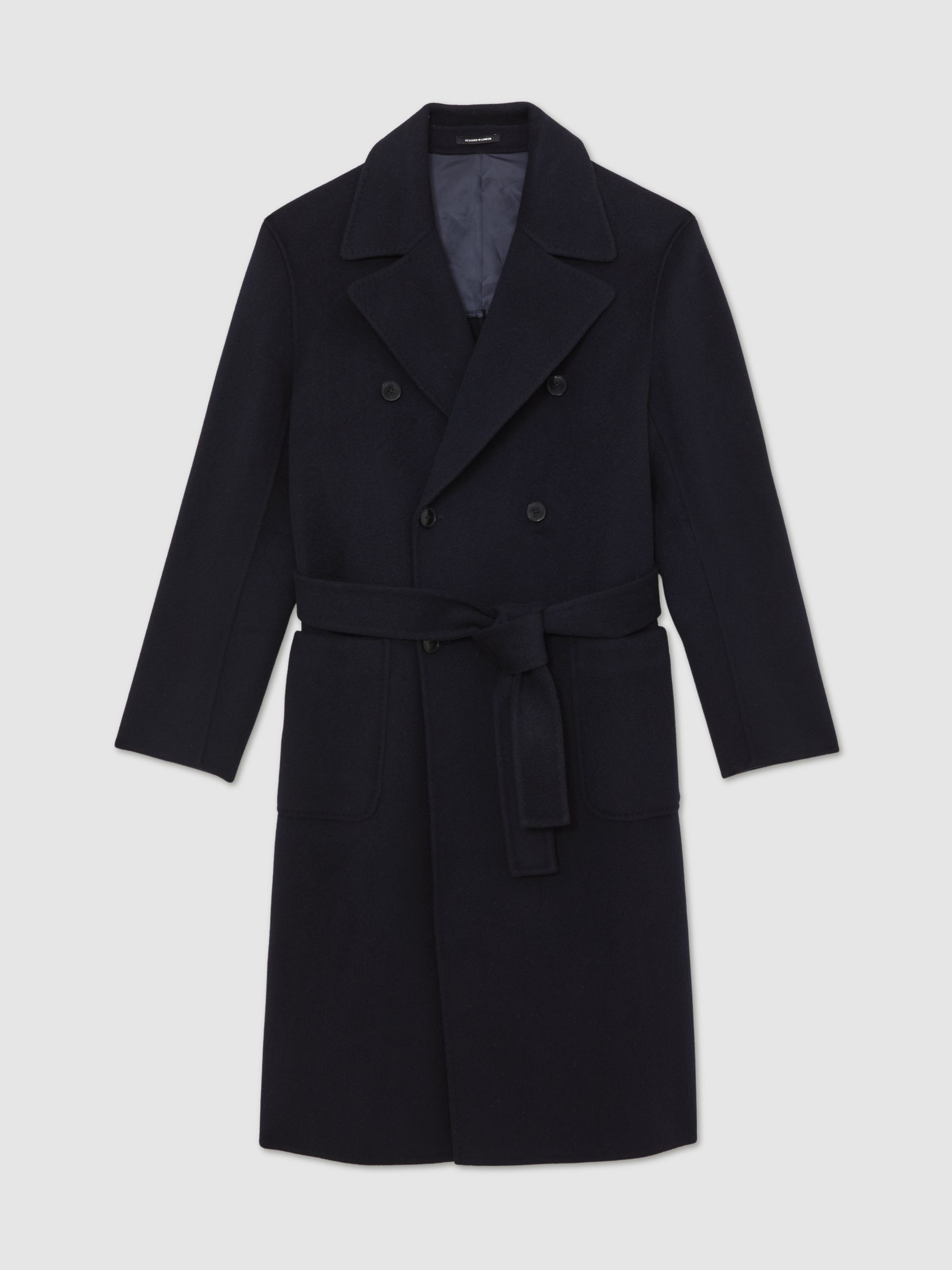 Atelier Double-Breasted Tie-Waist Overcoat in Navy - Image 2 of 8