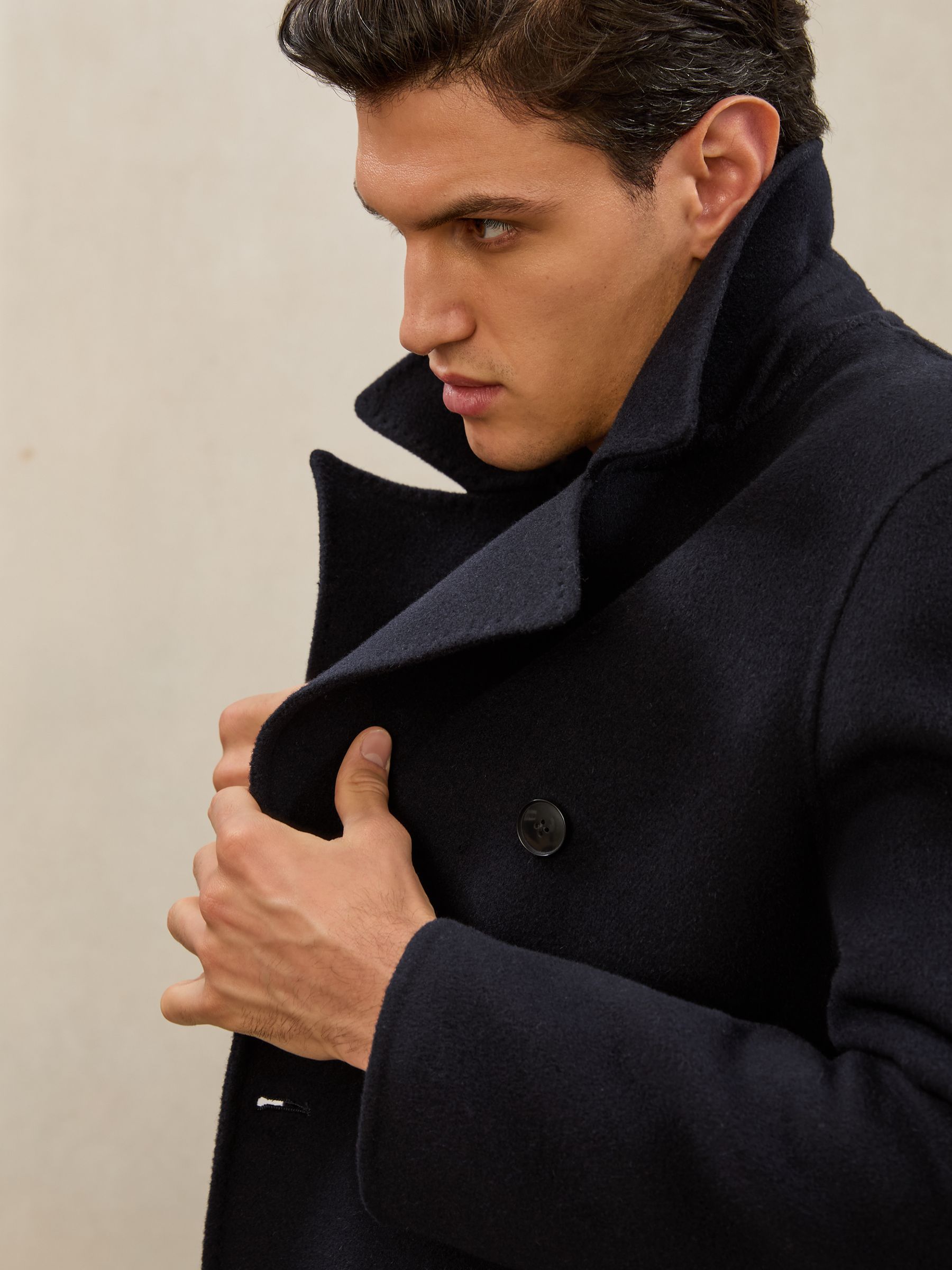 Atelier Double-Breasted Tie-Waist Overcoat in Navy - Image 4 of 8